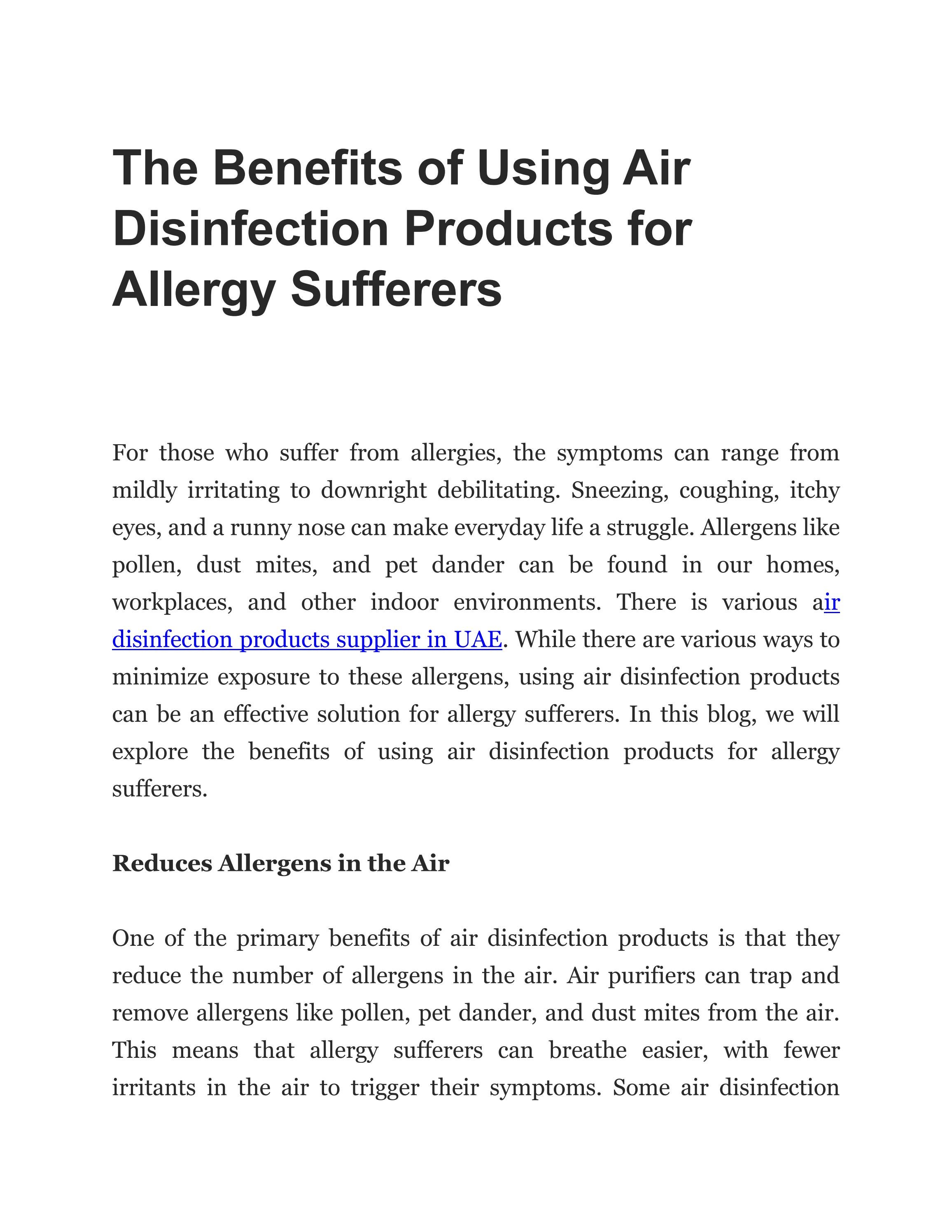 The Benefits of Using Air Disinfection Products for Allergy Sufferers