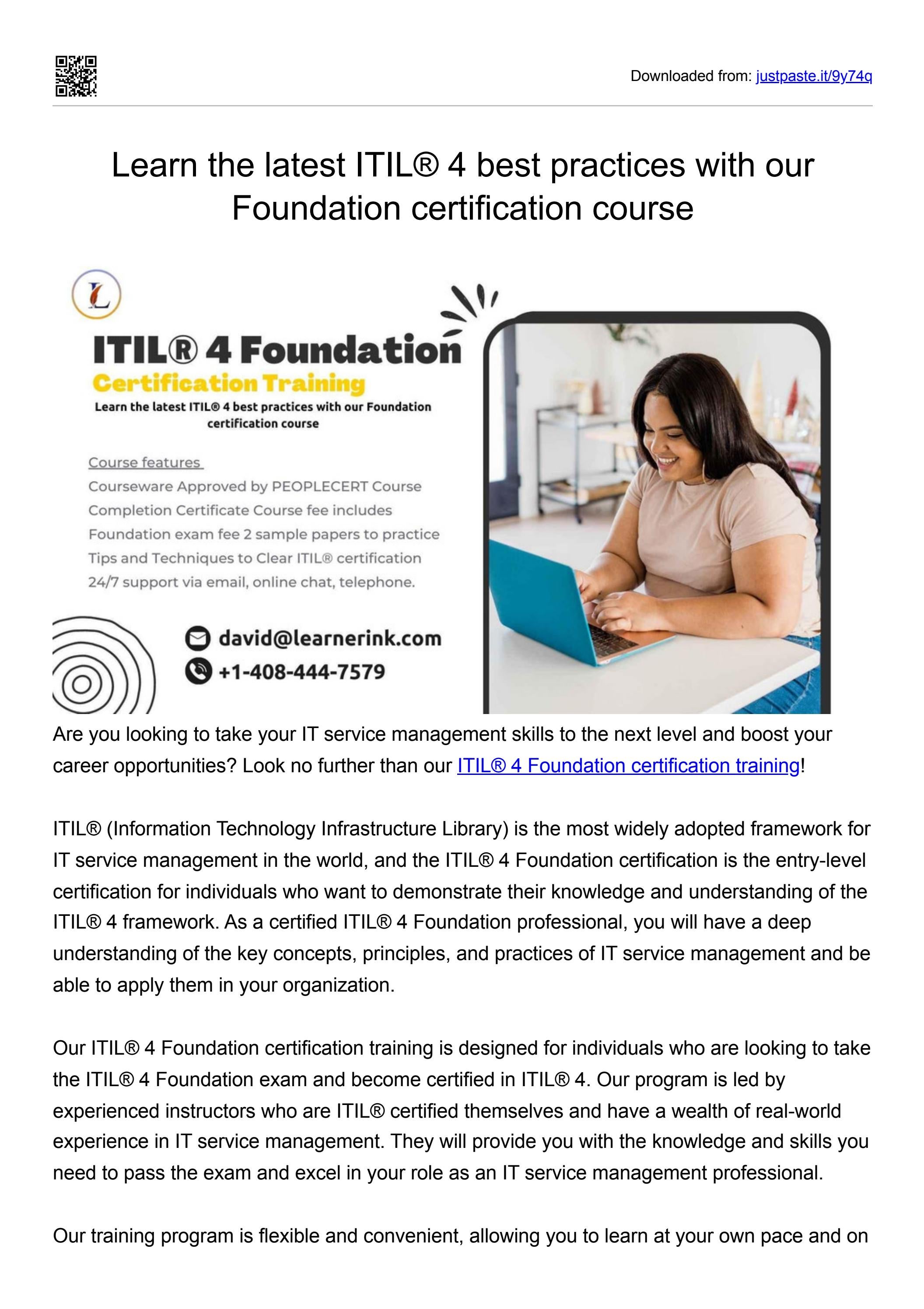 an ITIL® 4 Foundation certified professional with our training