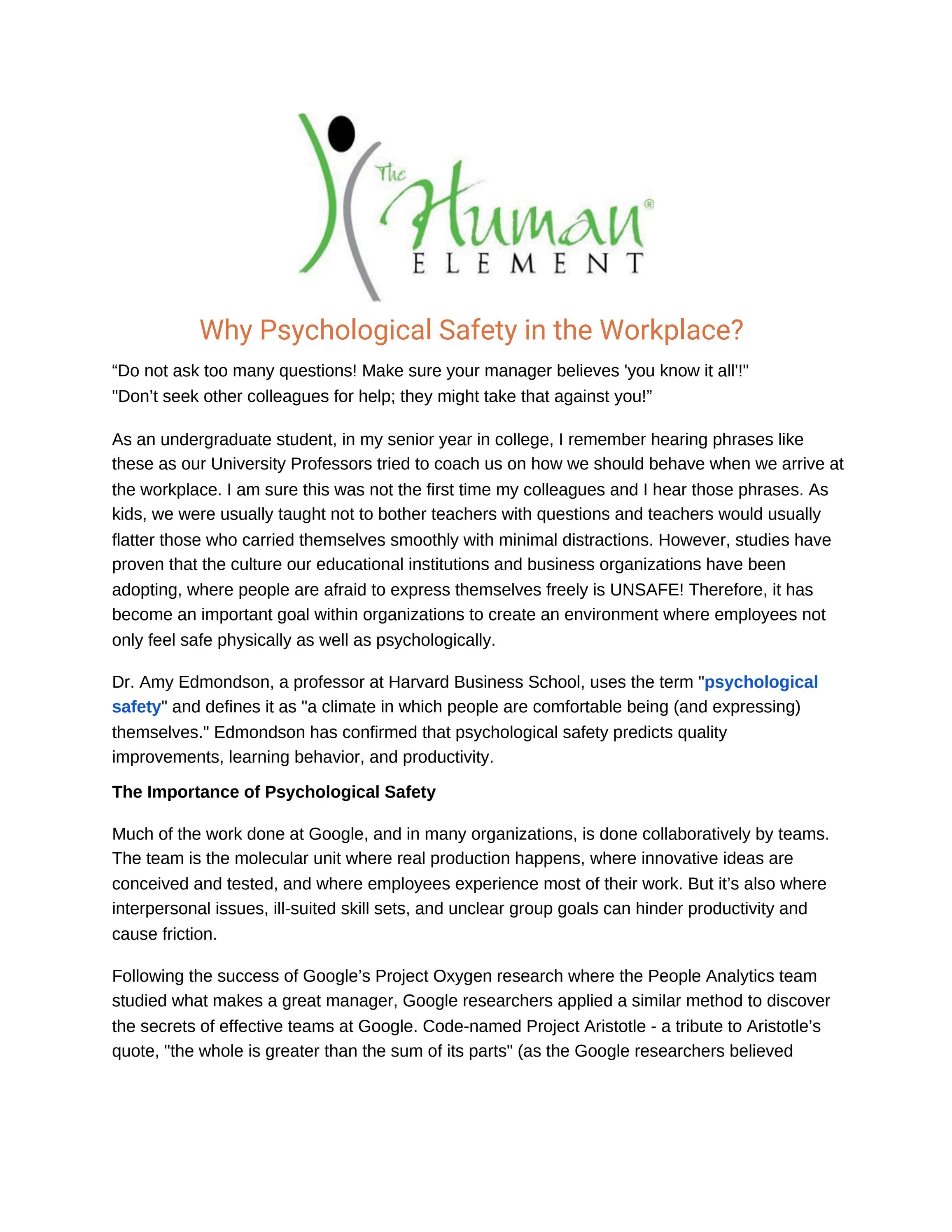 Why Psychological Safety in the Workplace? by kimhill12 Issuu