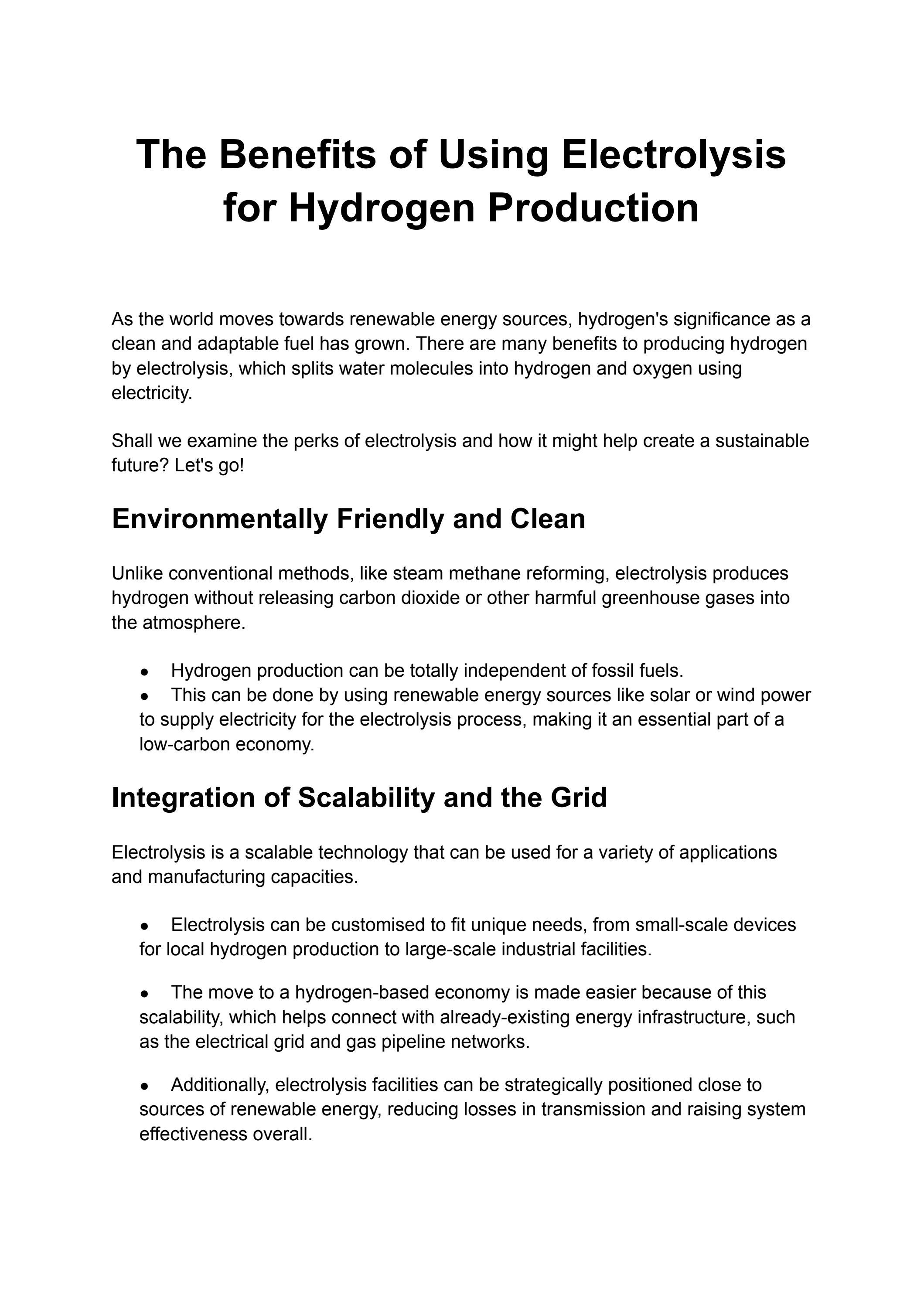 The Benefits of Using Electrolysis for Hydrogen Production by Globe