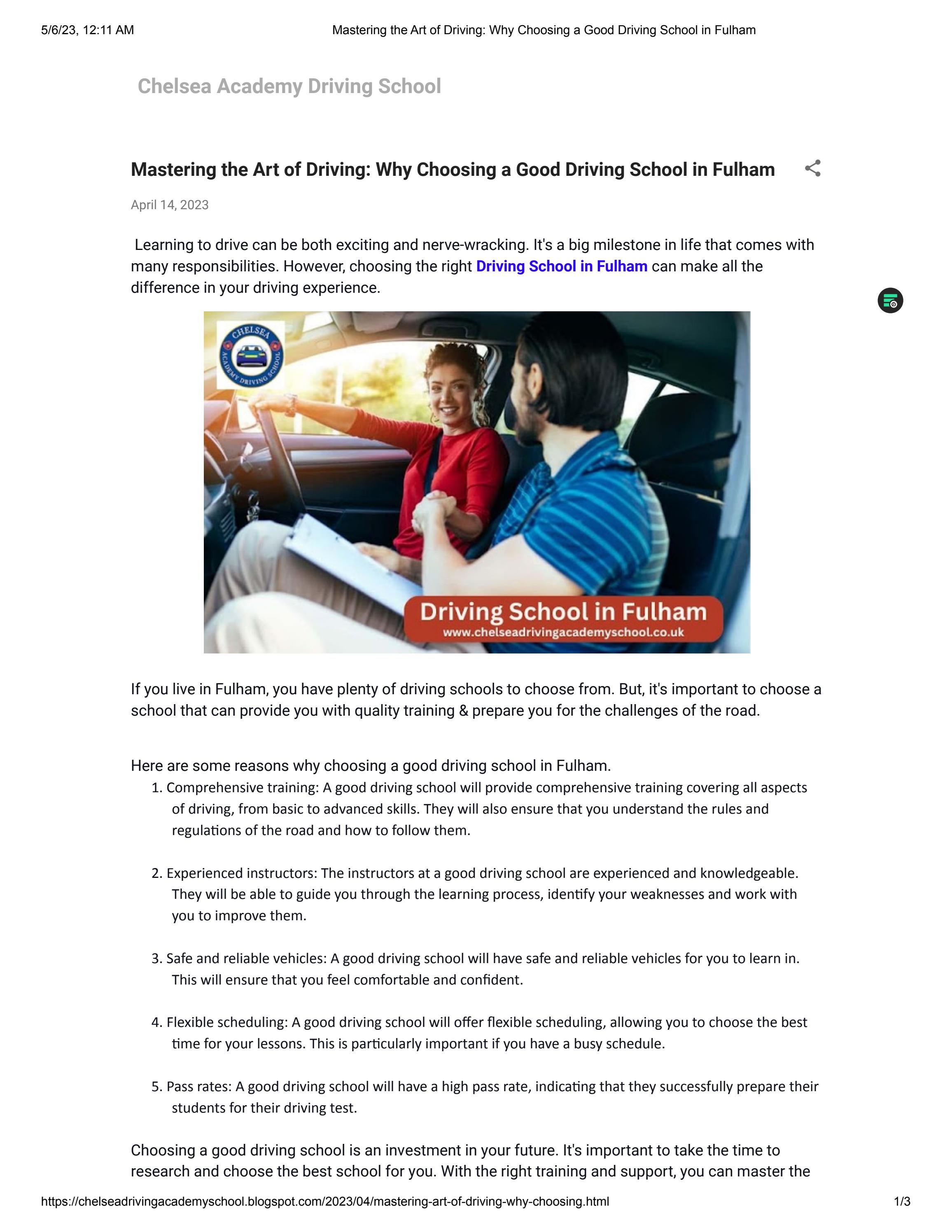 Finding a Reputable Driving School in Fulham Mastering the Art of Driving by Chelsea2023 Issuu