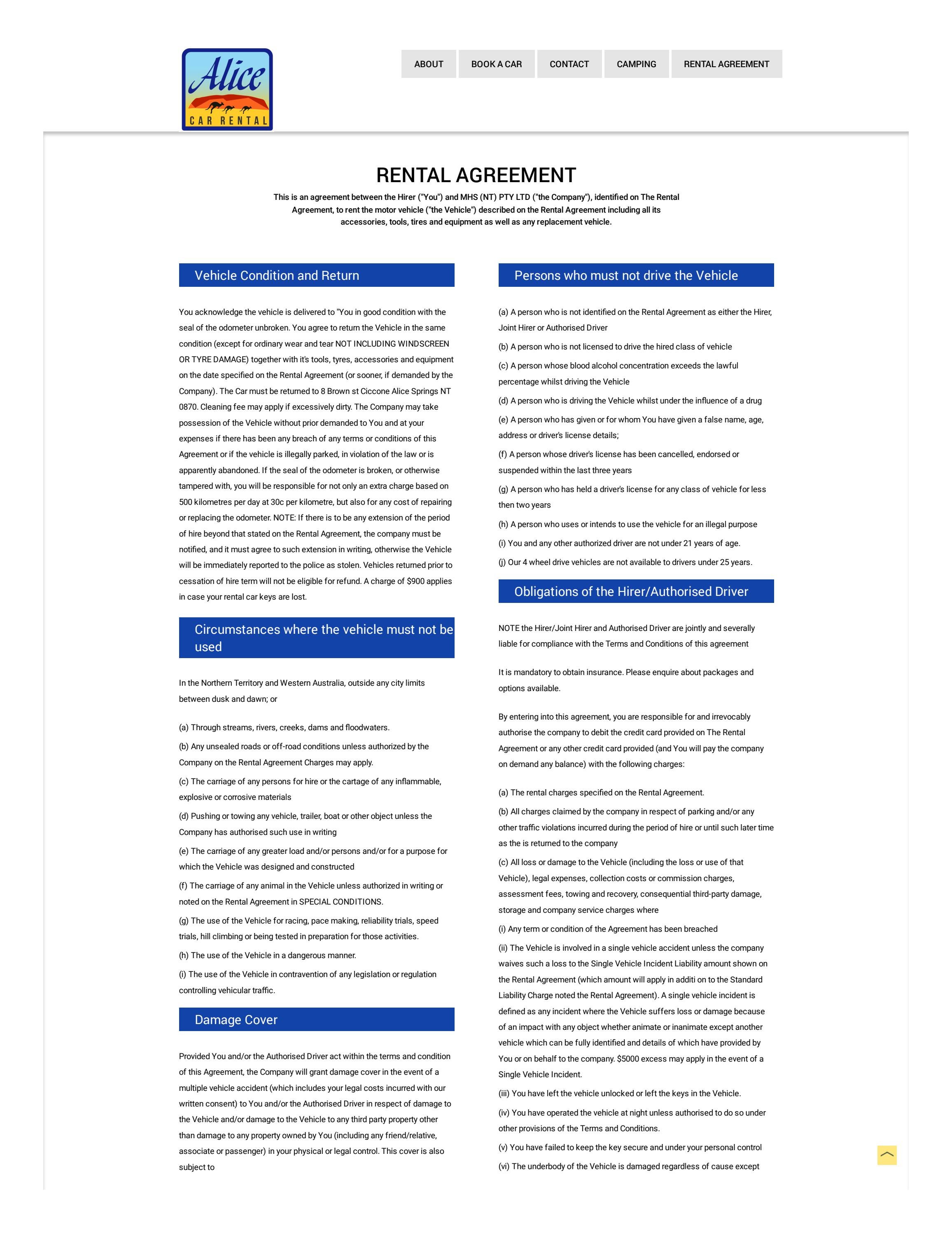 The title of your publica"Vehicle Rental Agreement Terms and