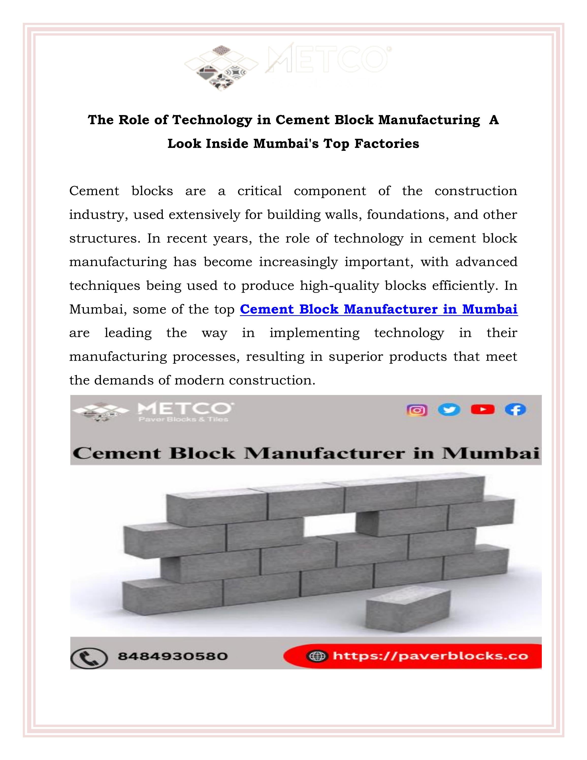 The Role of Technology in Cement Block Manufacturing A Look Inside