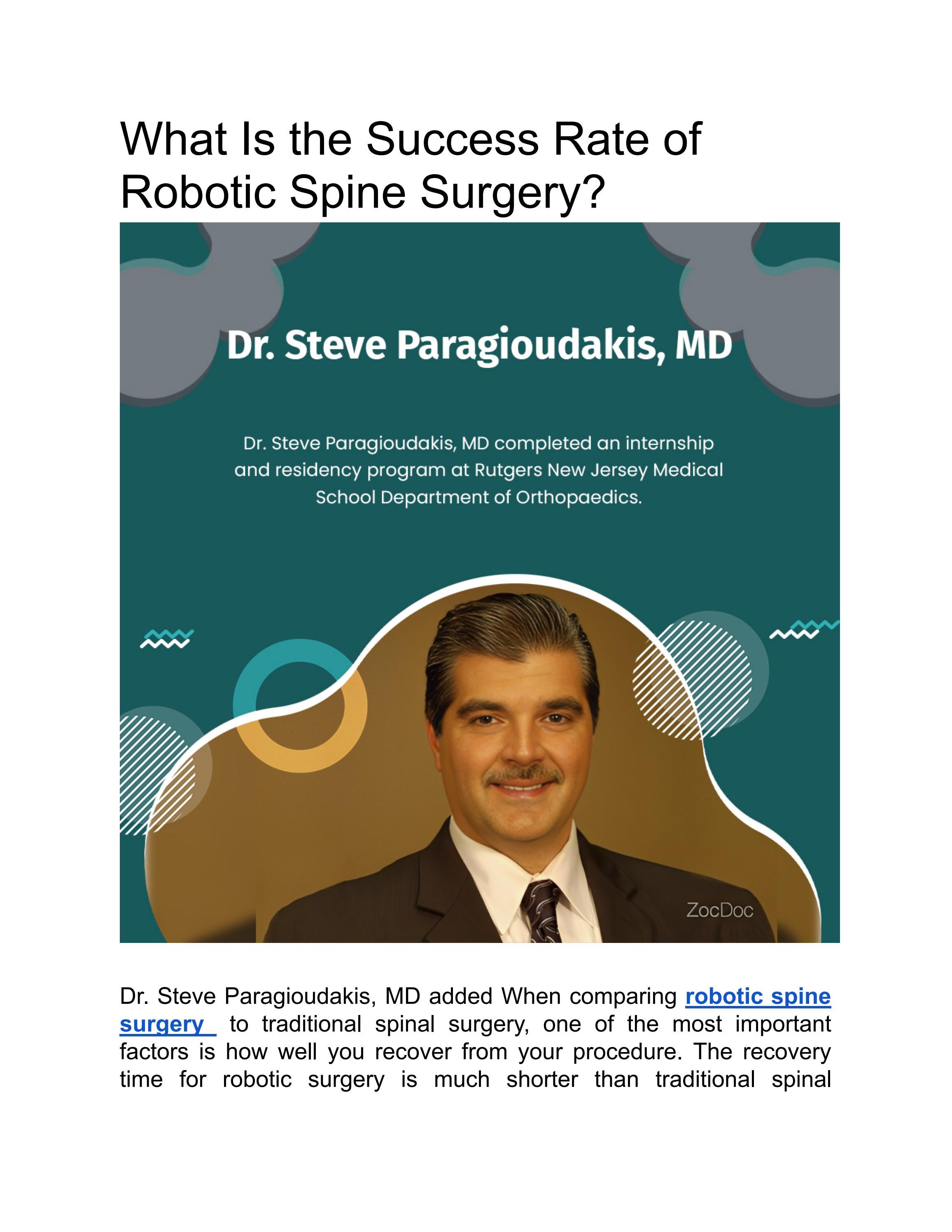What Is the Success Rate of Robotic Spine Surgery by Dr. Steve