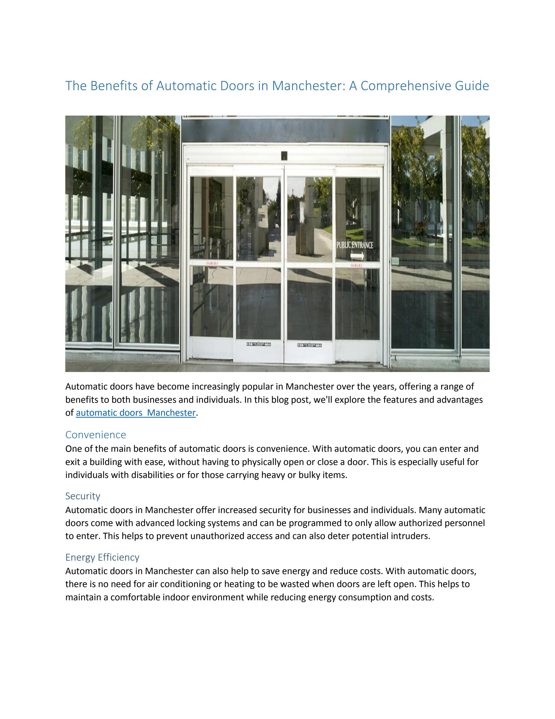 The Benefits of Automatic Doors in Manchester A Comprehensive Guide by
