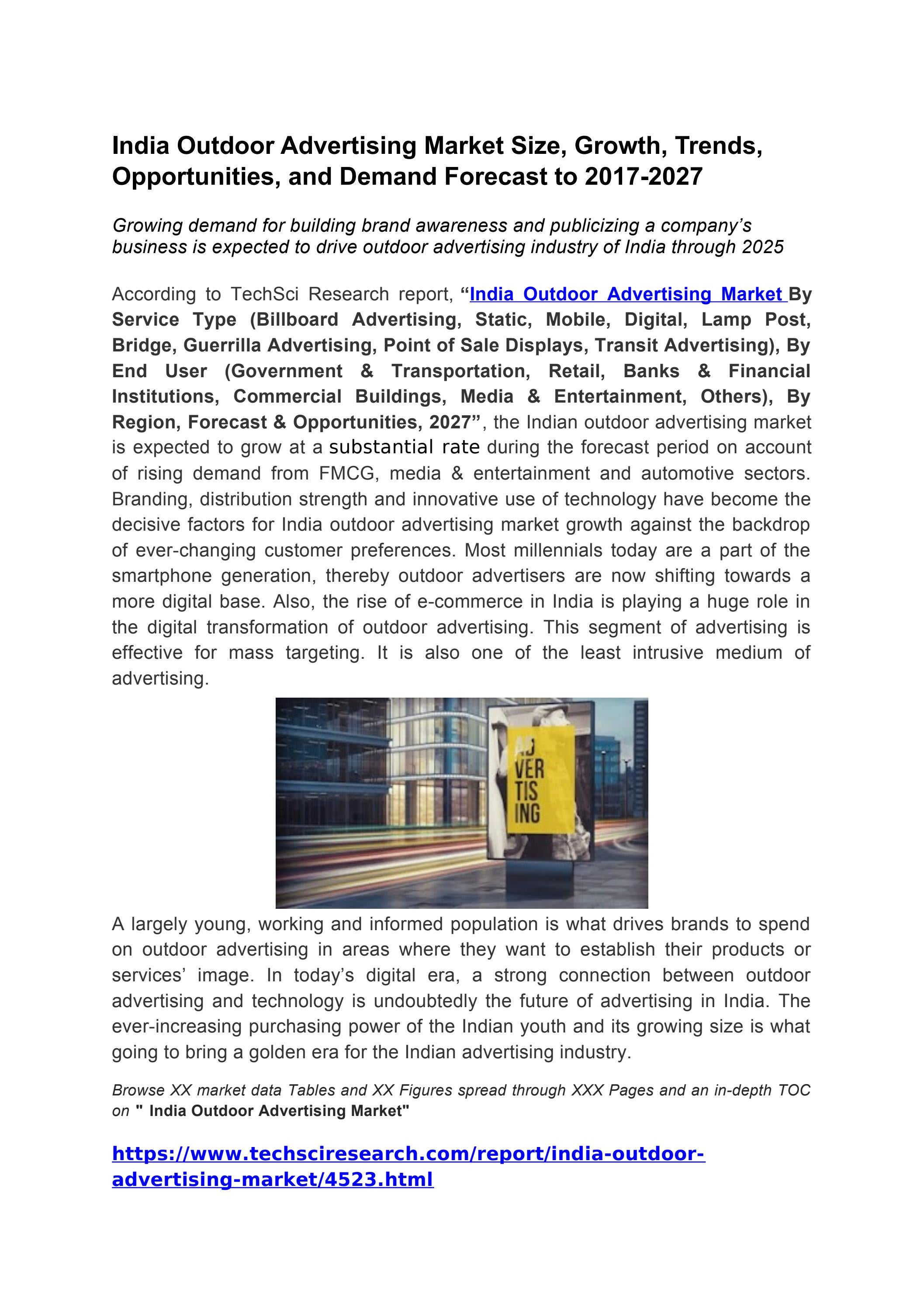 India Outdoor Advertising Market Size, Growth, Trends, Opportunities