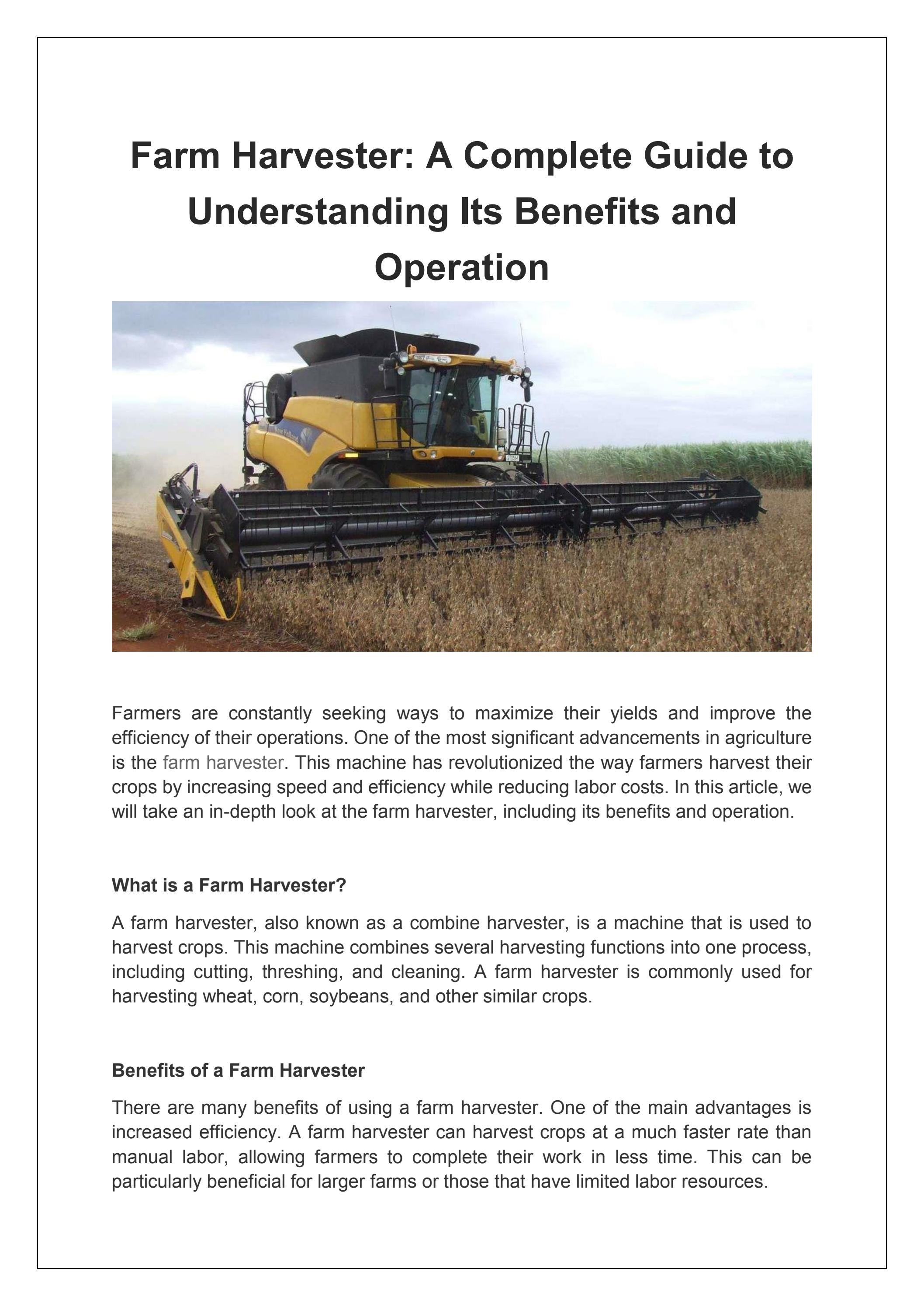Farm Harvester A Complete Guide to Understanding Its Benefits and