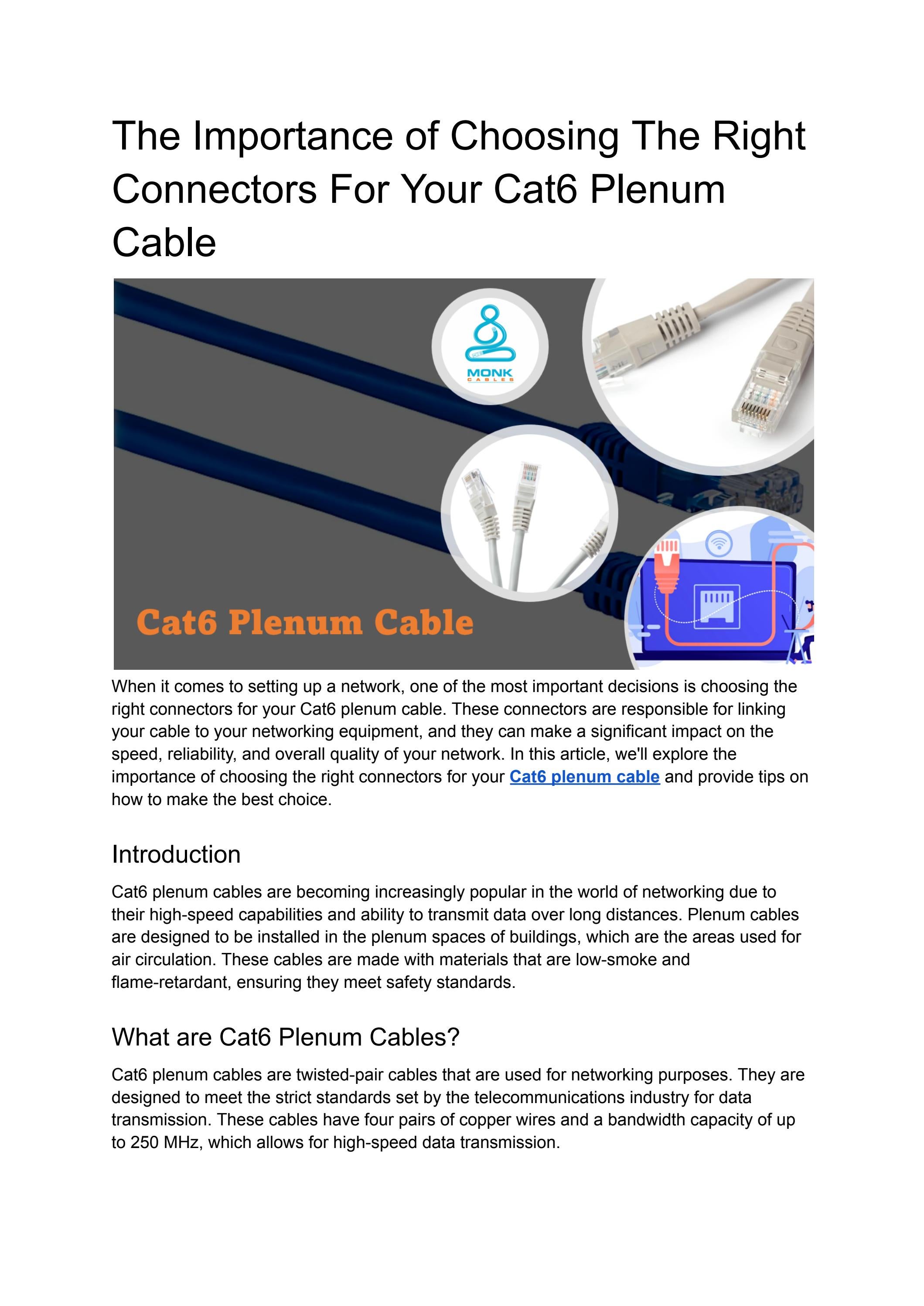The Importance of Choosing The Right Connectors For Your Cat6 Plenum