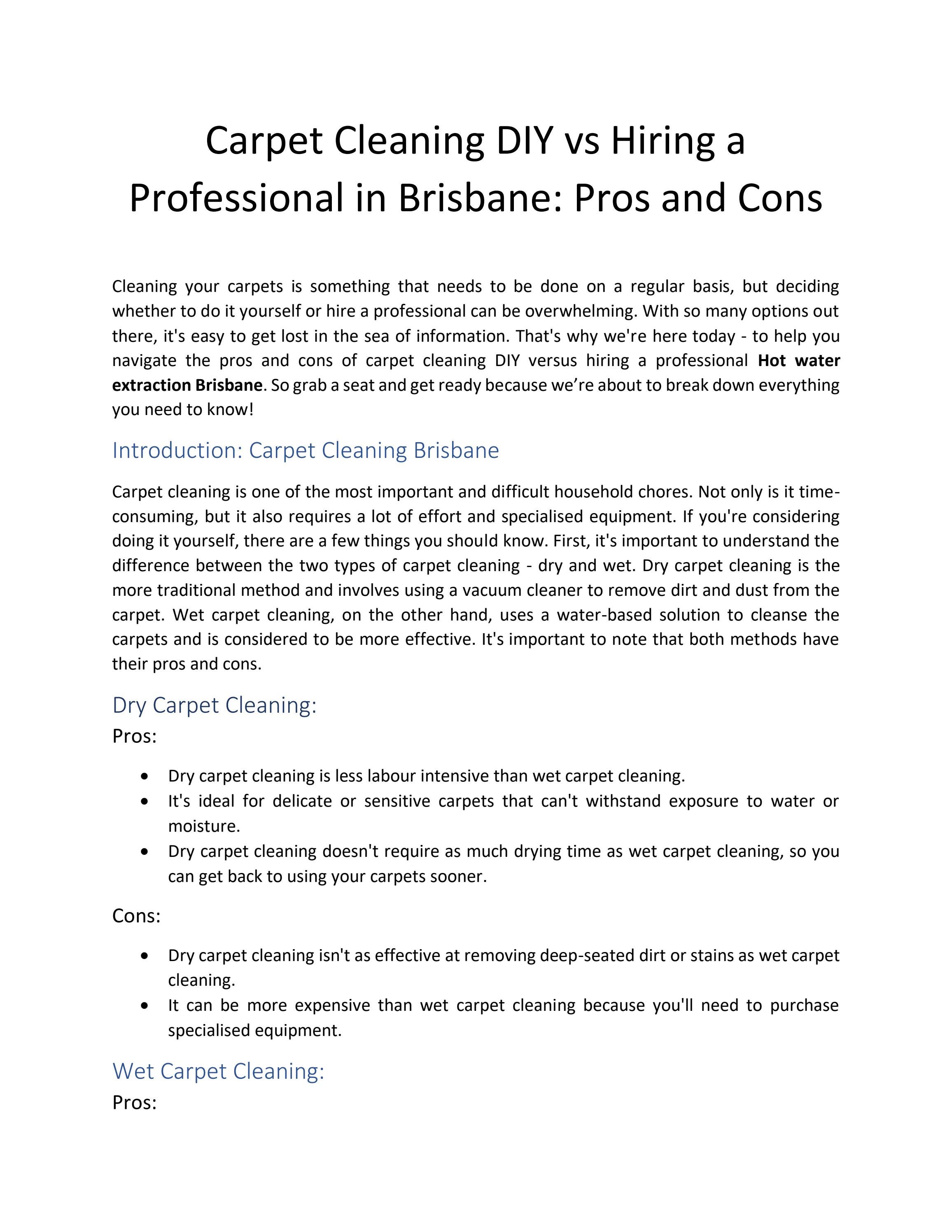 Carpet Cleaning DIY vs Hiring a Professional in Brisbane Pros and Cons