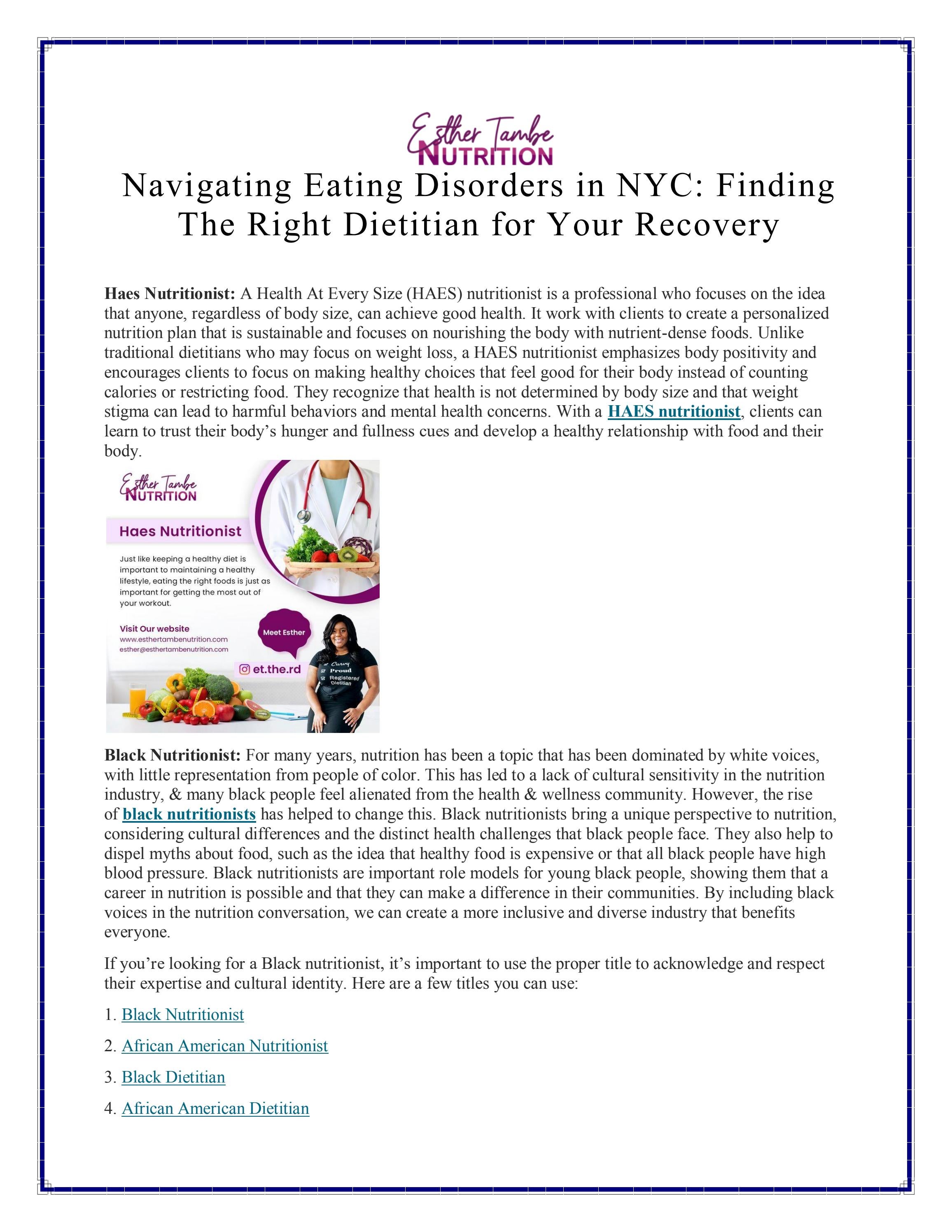 Navigating Eating Disorders in NYC Finding The Right Dietitian for