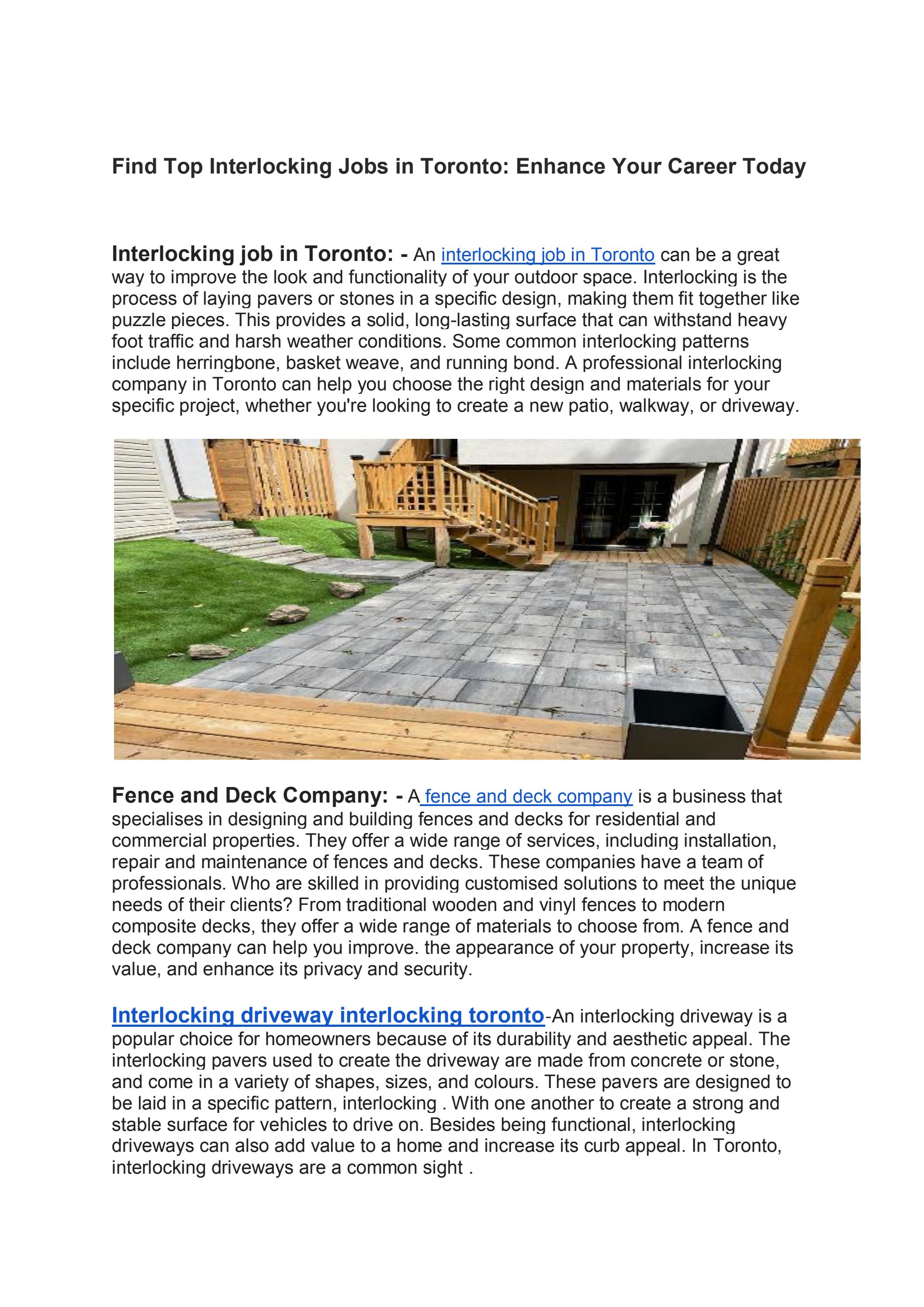 Find Top Interlocking Jobs in Toronto Enhance Your Career Today by