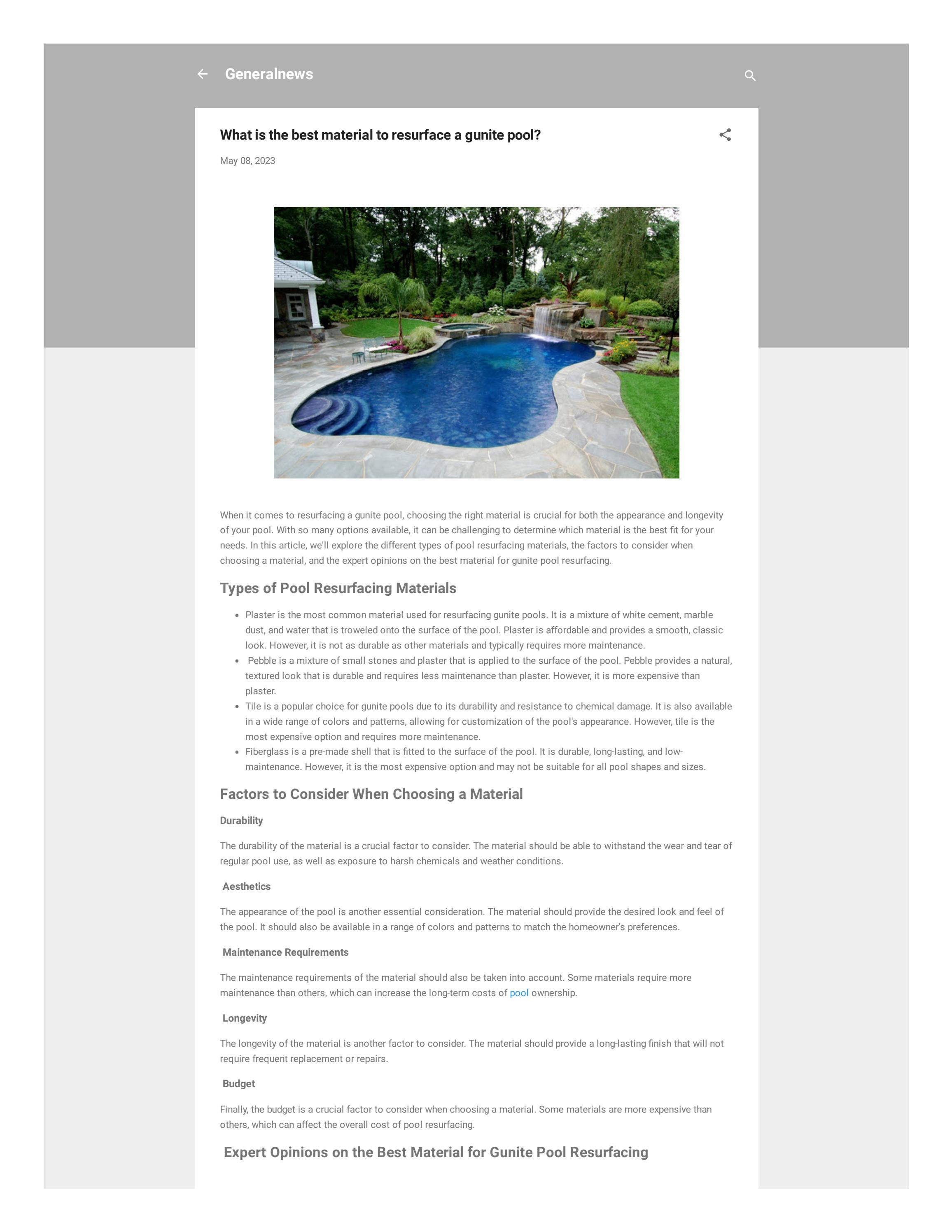 What is the best material to resurface a gunite pool by Kevin Smith Issuu