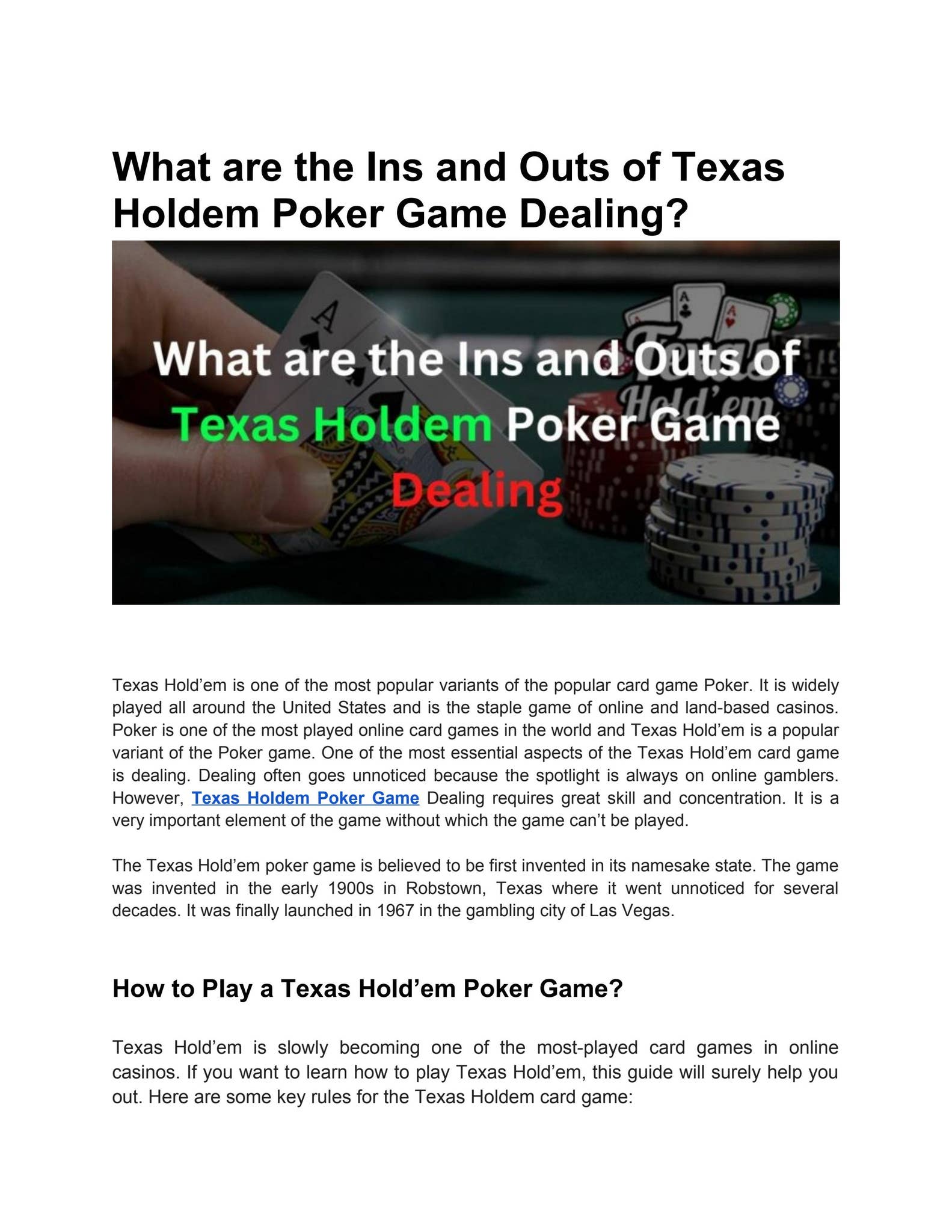 What are the Ins and Outs of Texas Holdem Poker Game Dealing? by Kishan  Singh Rathore - Issuu