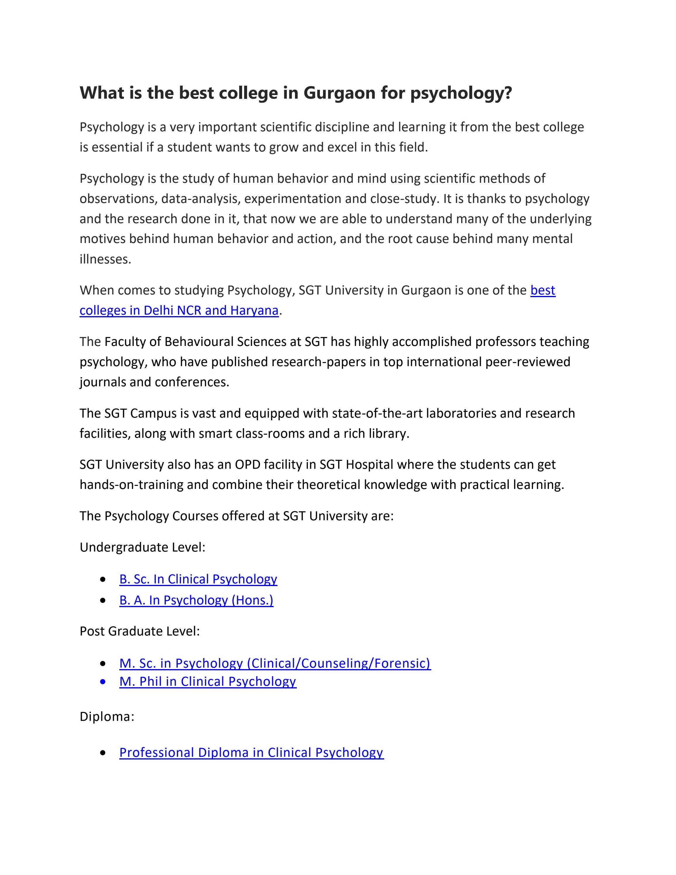 What is the best college in Gurgaon for psychology? by SGTU Issuu