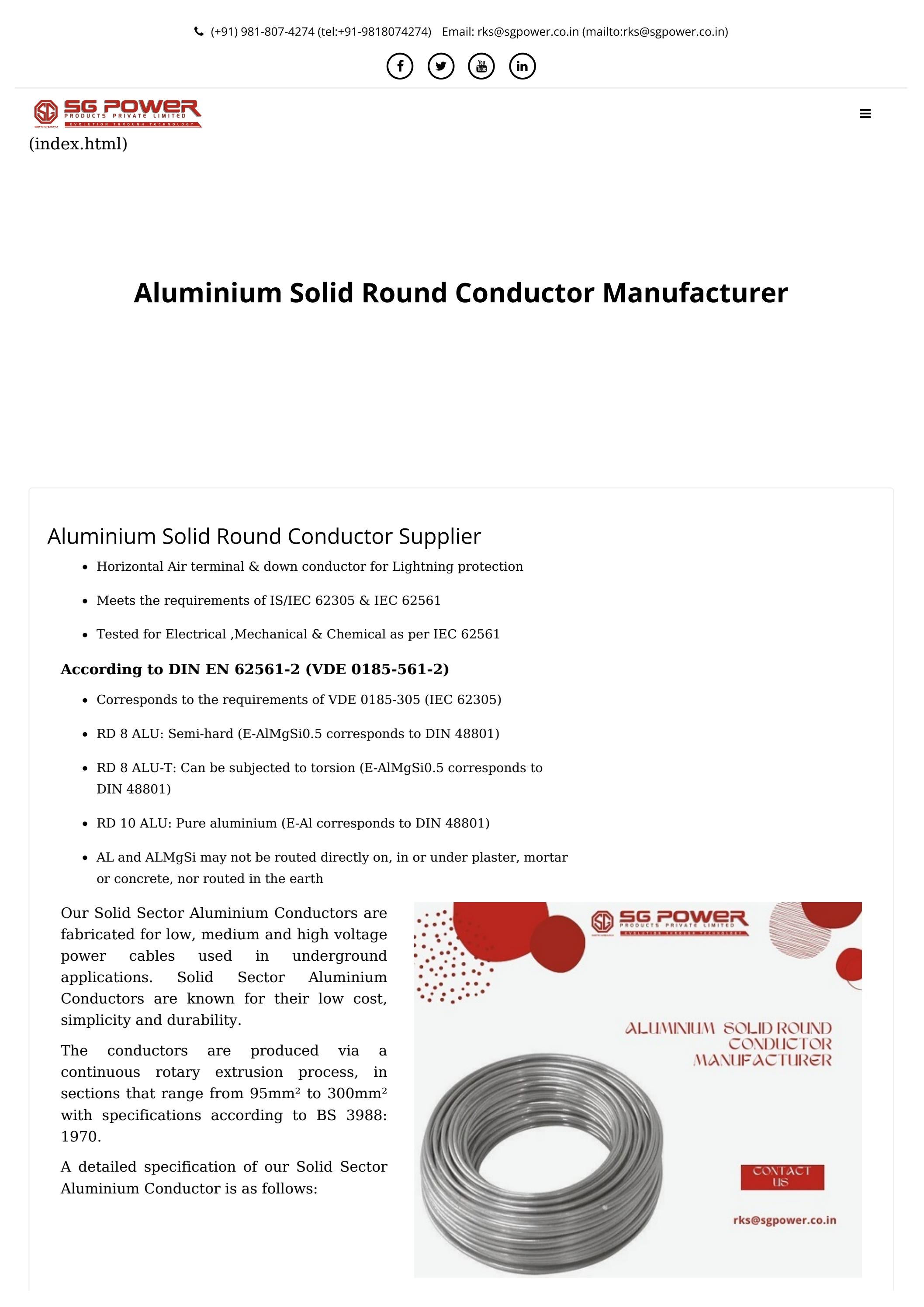 50 sqmm Aluminium down conductor supplier by SG Earthing - Issuu