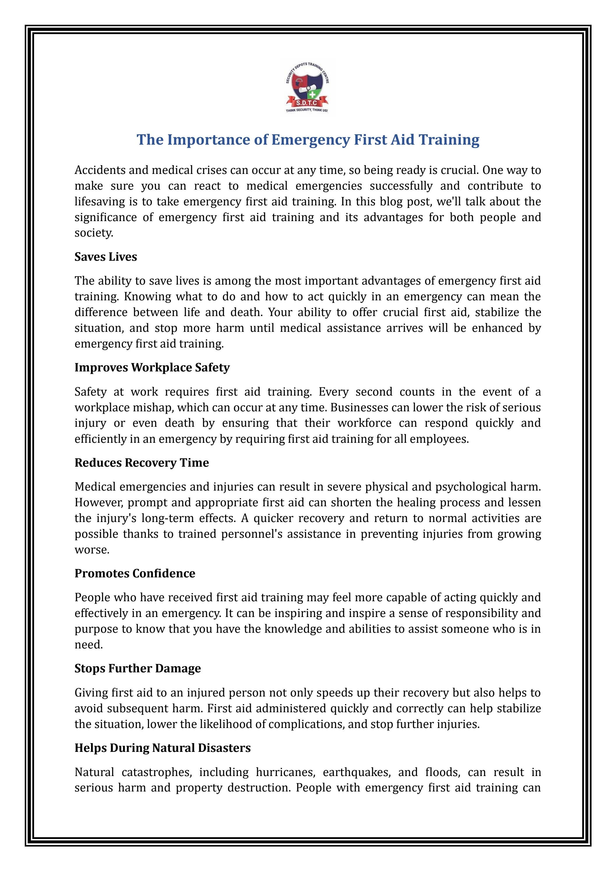 The Importance of Emergency First Aid Training by Security Depots
