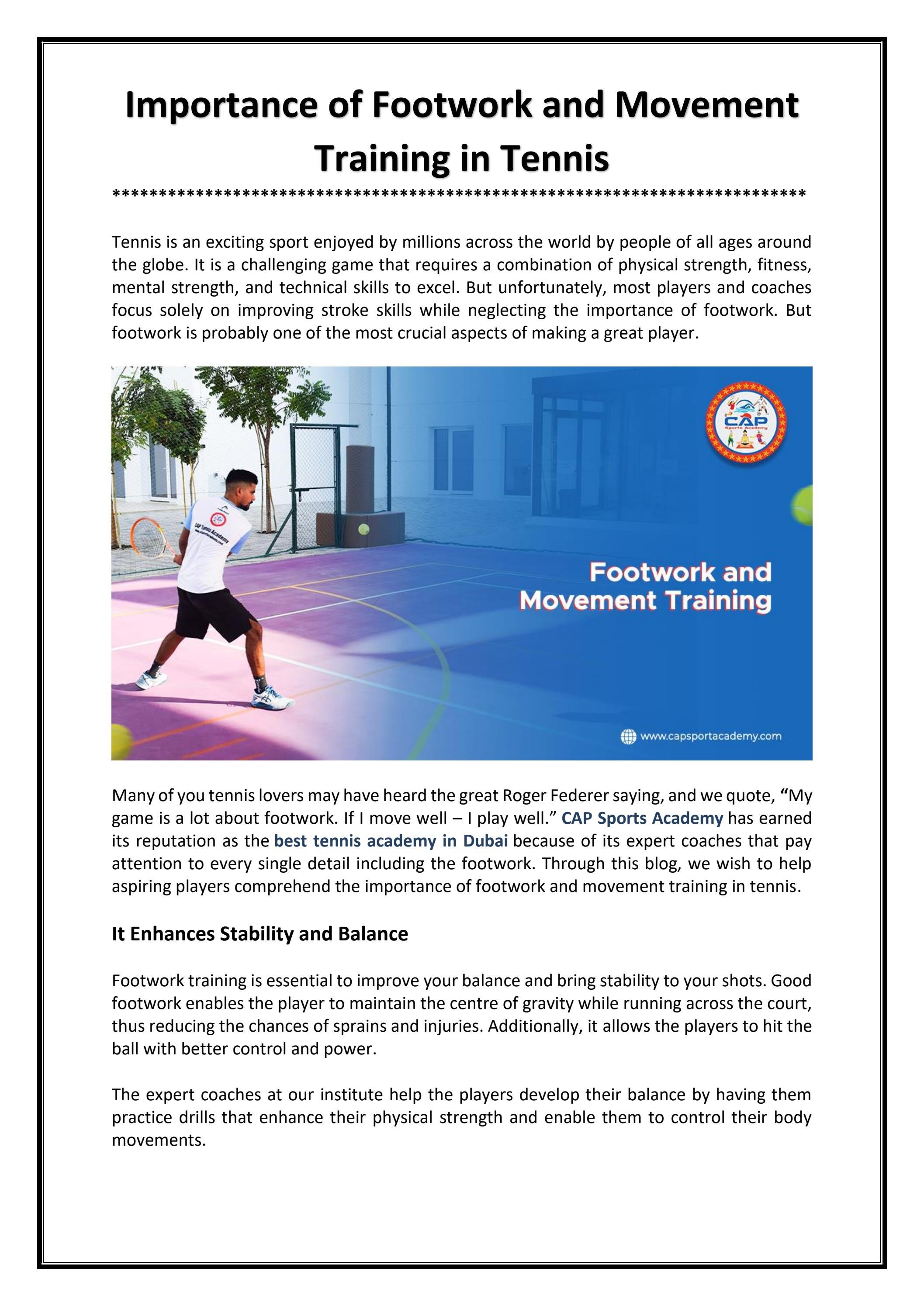Importance of Footwork and Movement Training in Tennis by CAP Tennis