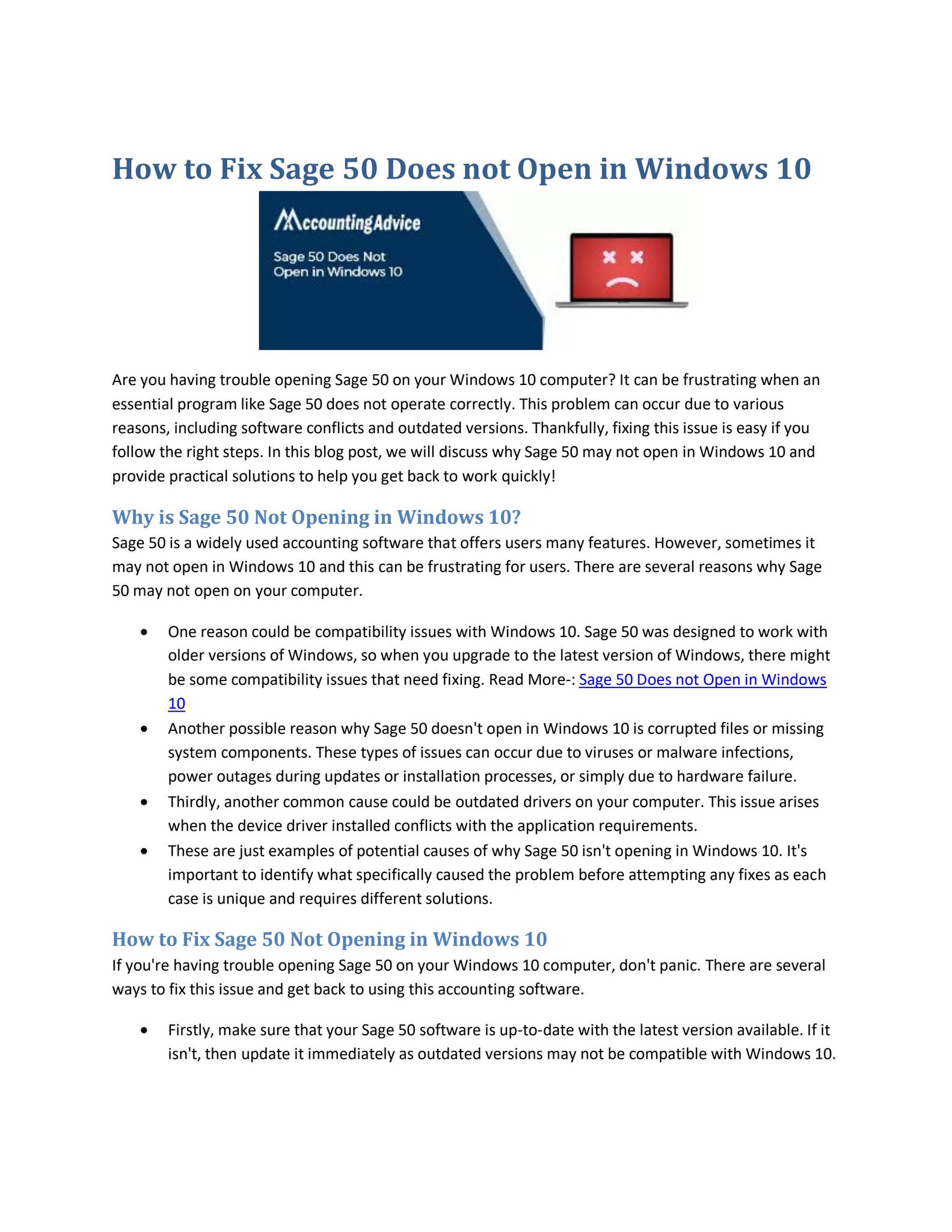 Fix - Sage 50 Does not Open in Windows 10 by accounting advice - Issuu