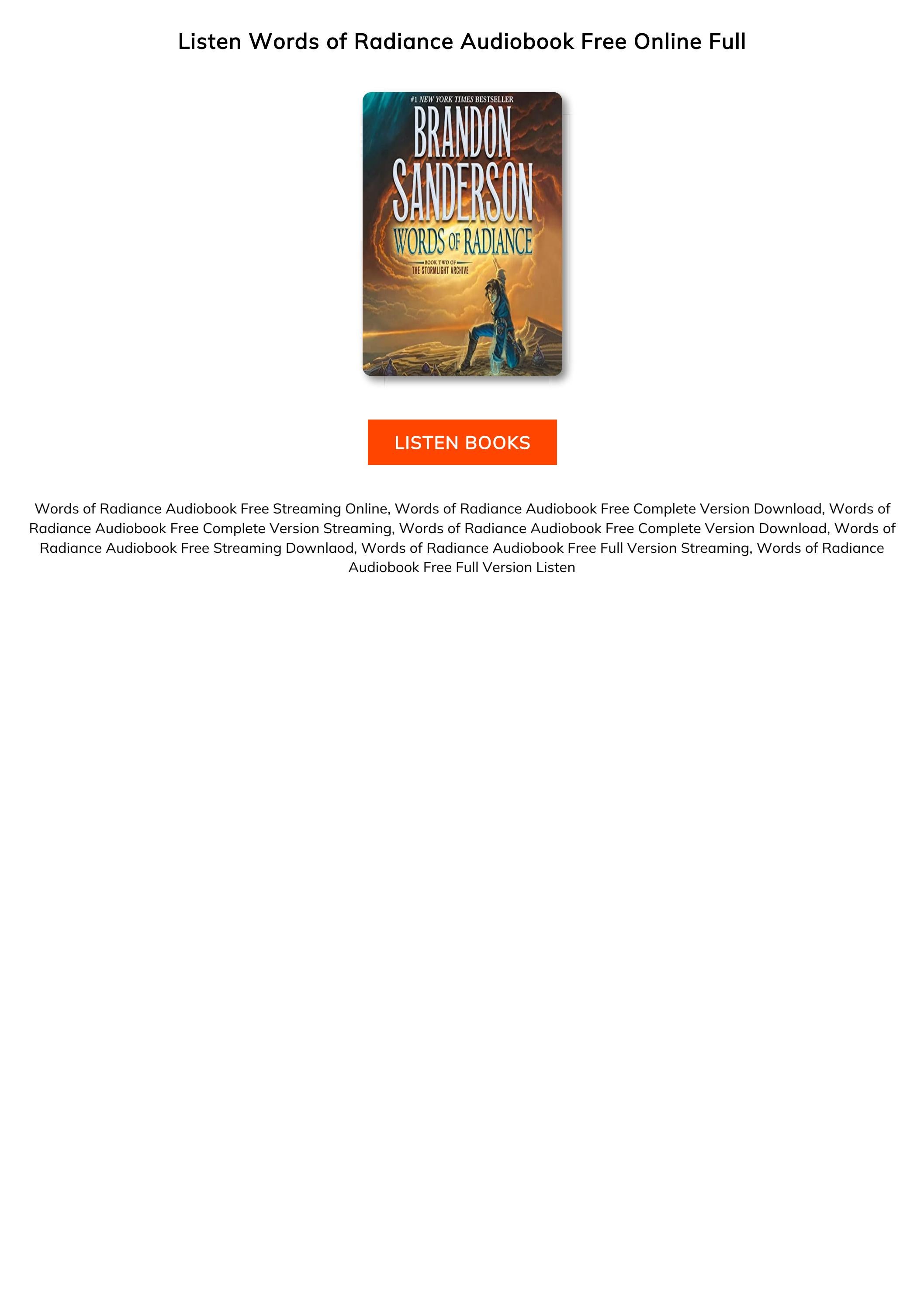 Words of Radiance Audiobook For Free Online by SiskoJayce Issuu