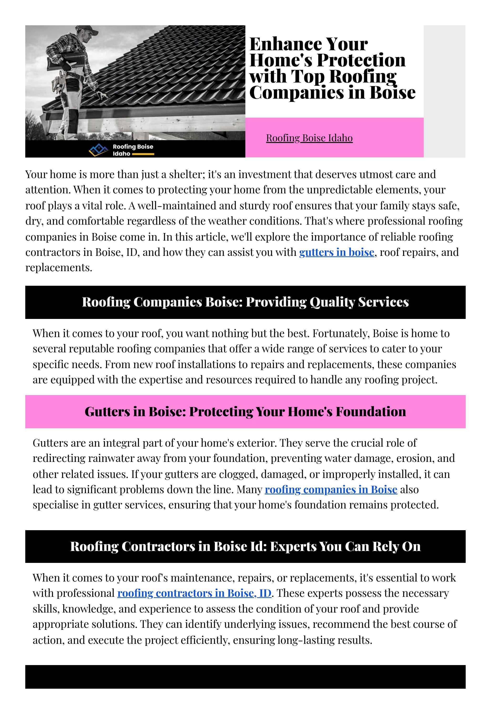 Enhance Your Home's Protection with Top Roofing Companies in Boise by