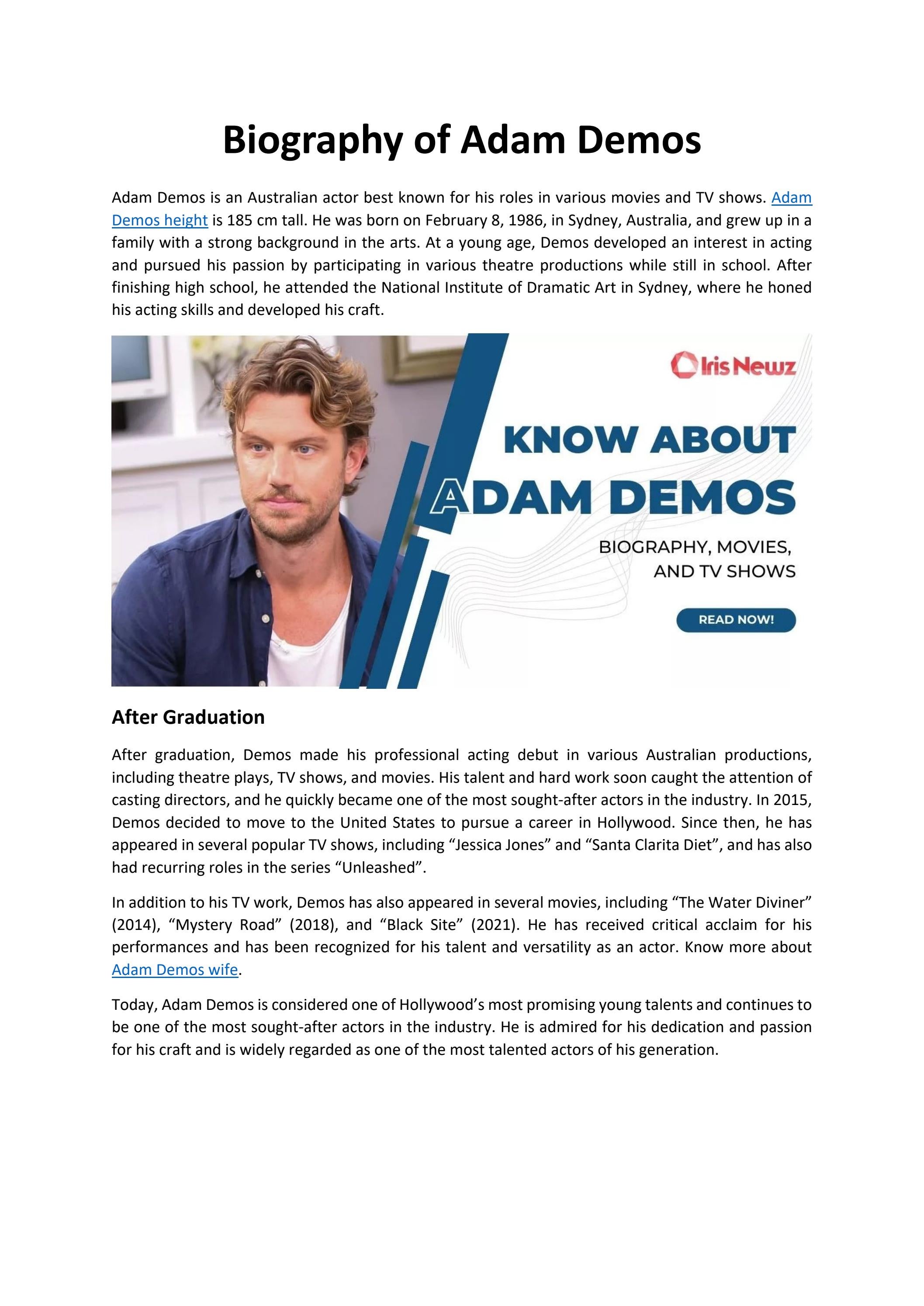 Biography of Adam Demos by Iris Newz - Issuu