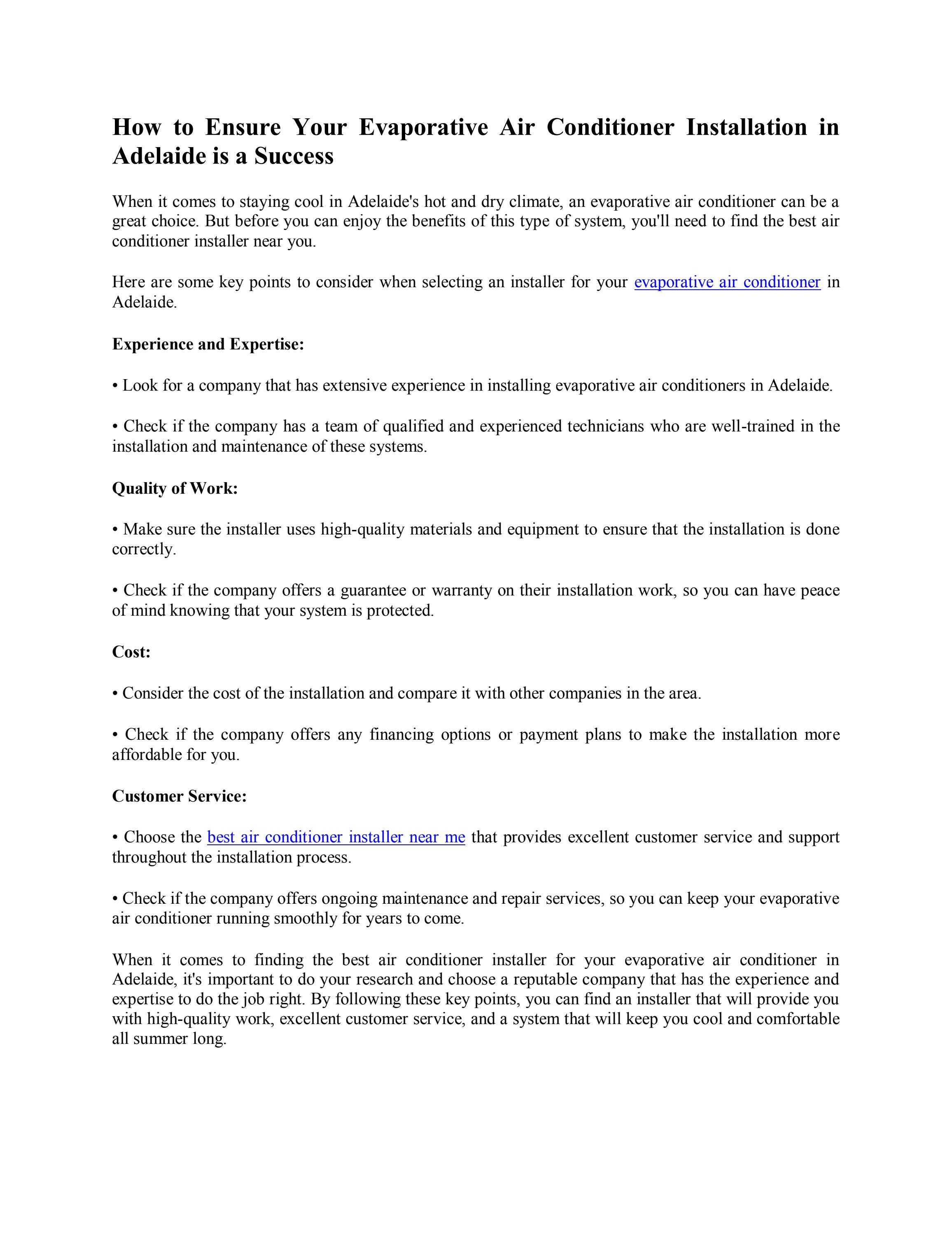 How to Ensure Your Evaporative Air Conditioner Installation in Adelaide