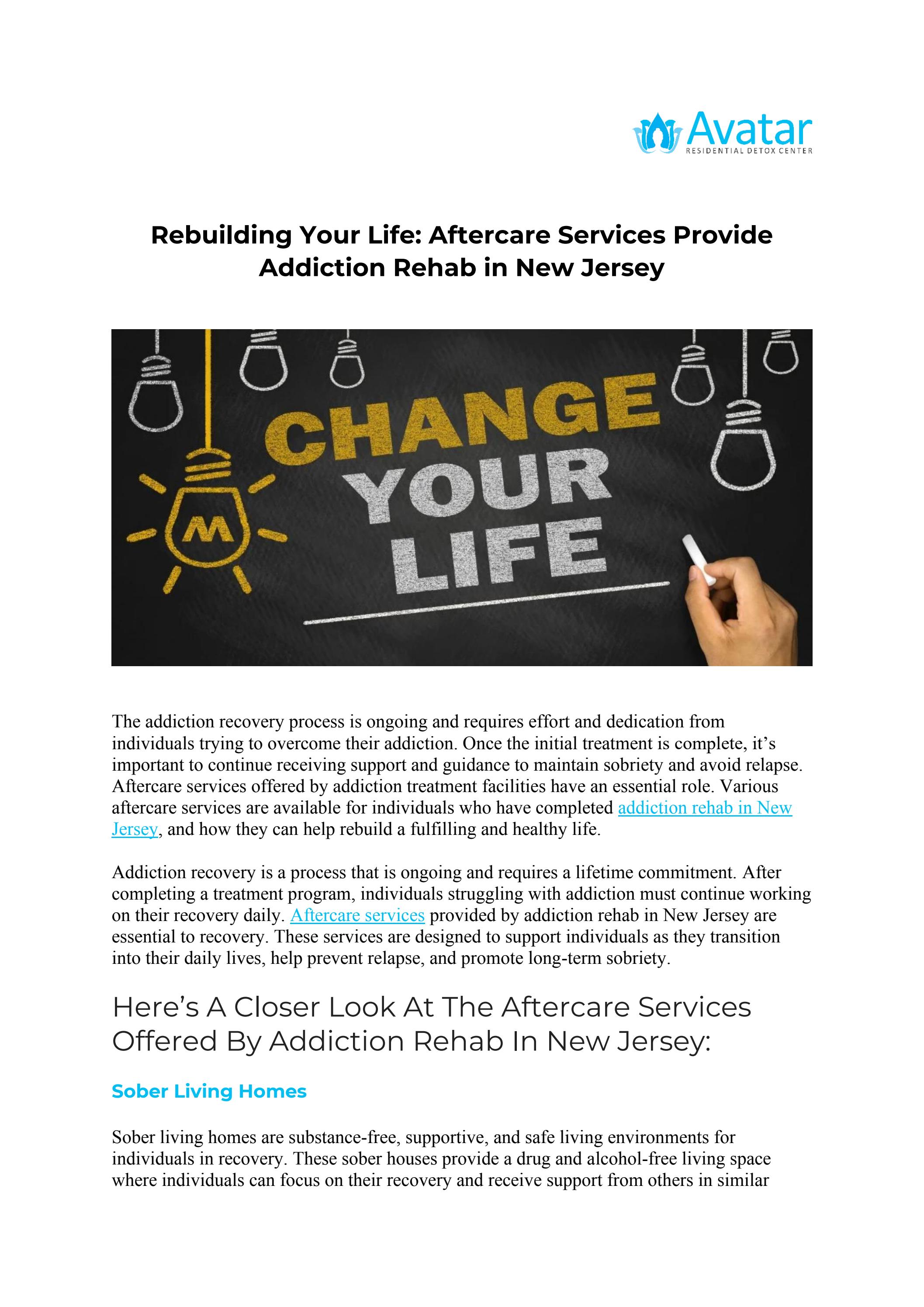 Rebuilding Your Life Aftercare Services Provided by Addiction Rehab in