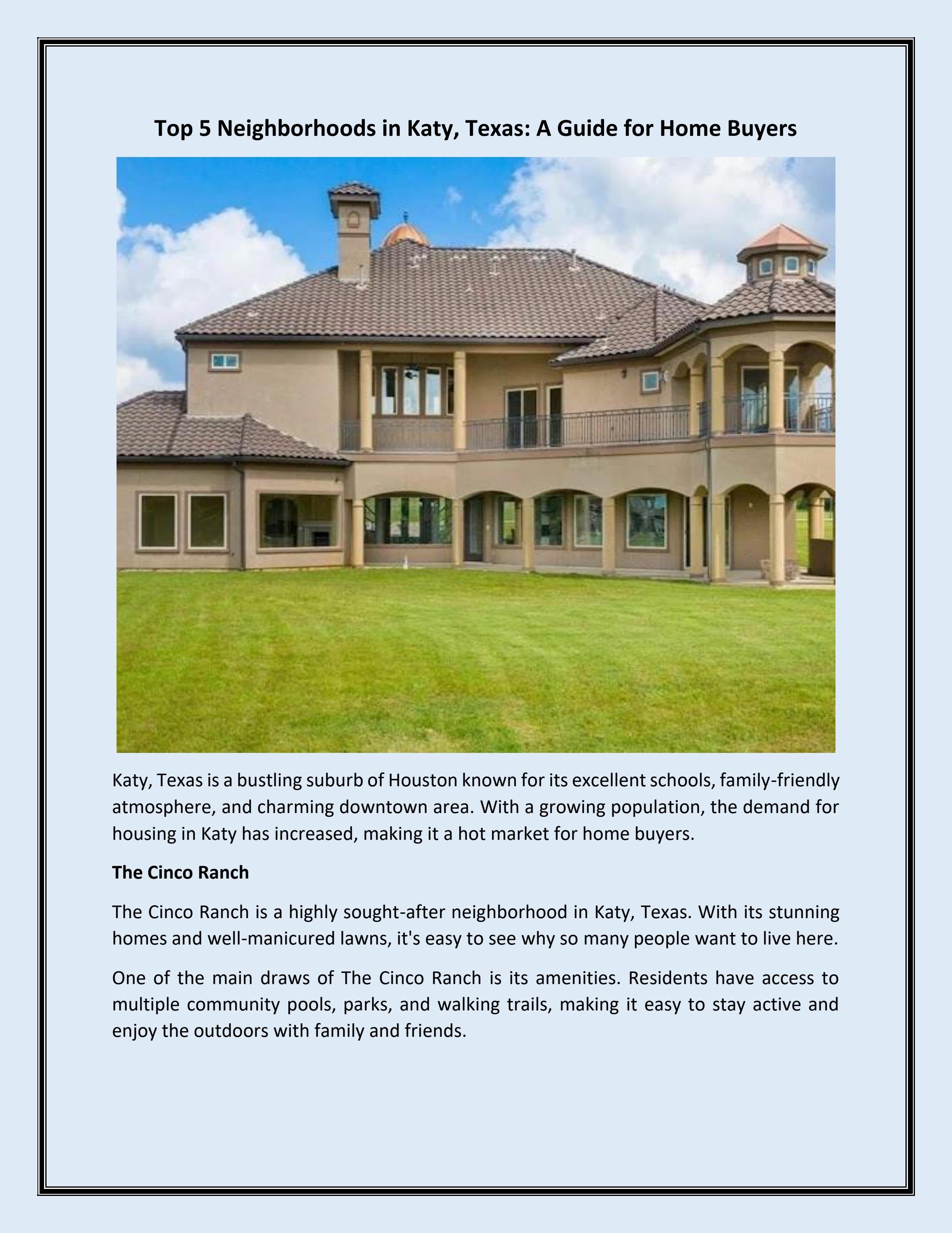 Top 5 Neighborhoods in Katy, Texas A Guide for Home Buyers by Jay