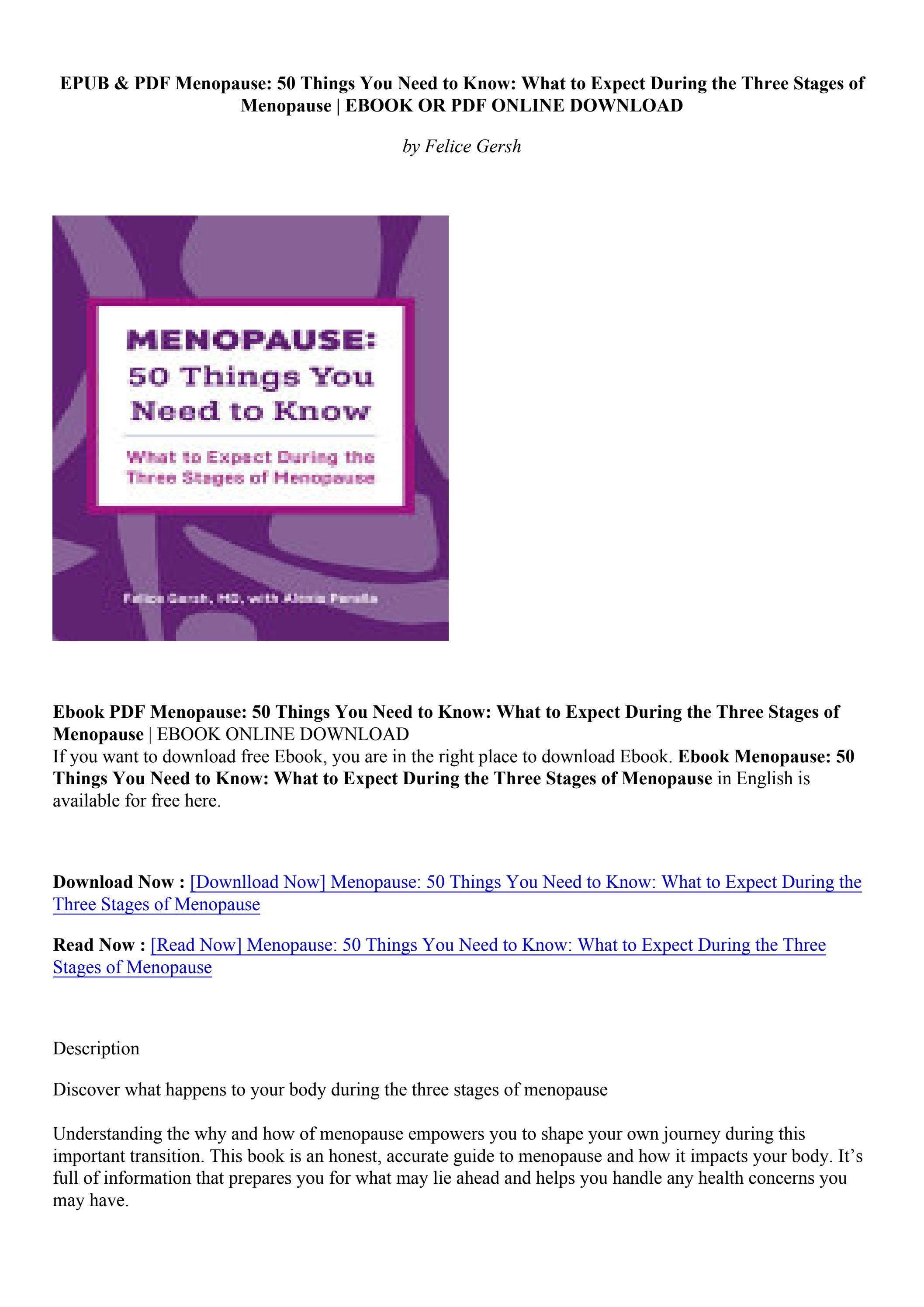 Download Book Menopause 50 Things You Need to Know What to Expect During the Three Stages of