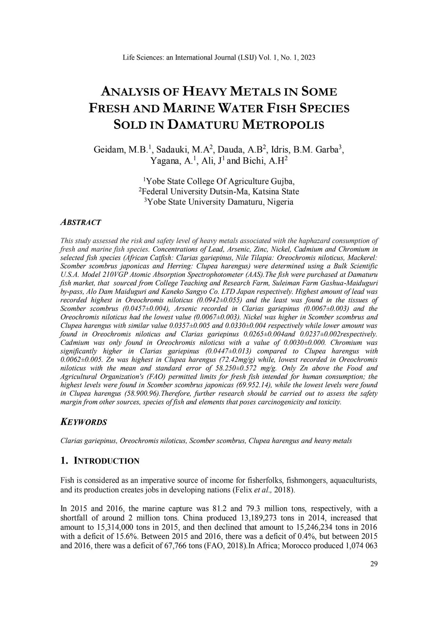 ANALYSIS OF HEAVY METALS IN SOME FRESH AND MARINE WATER FISH SPECIES ...
