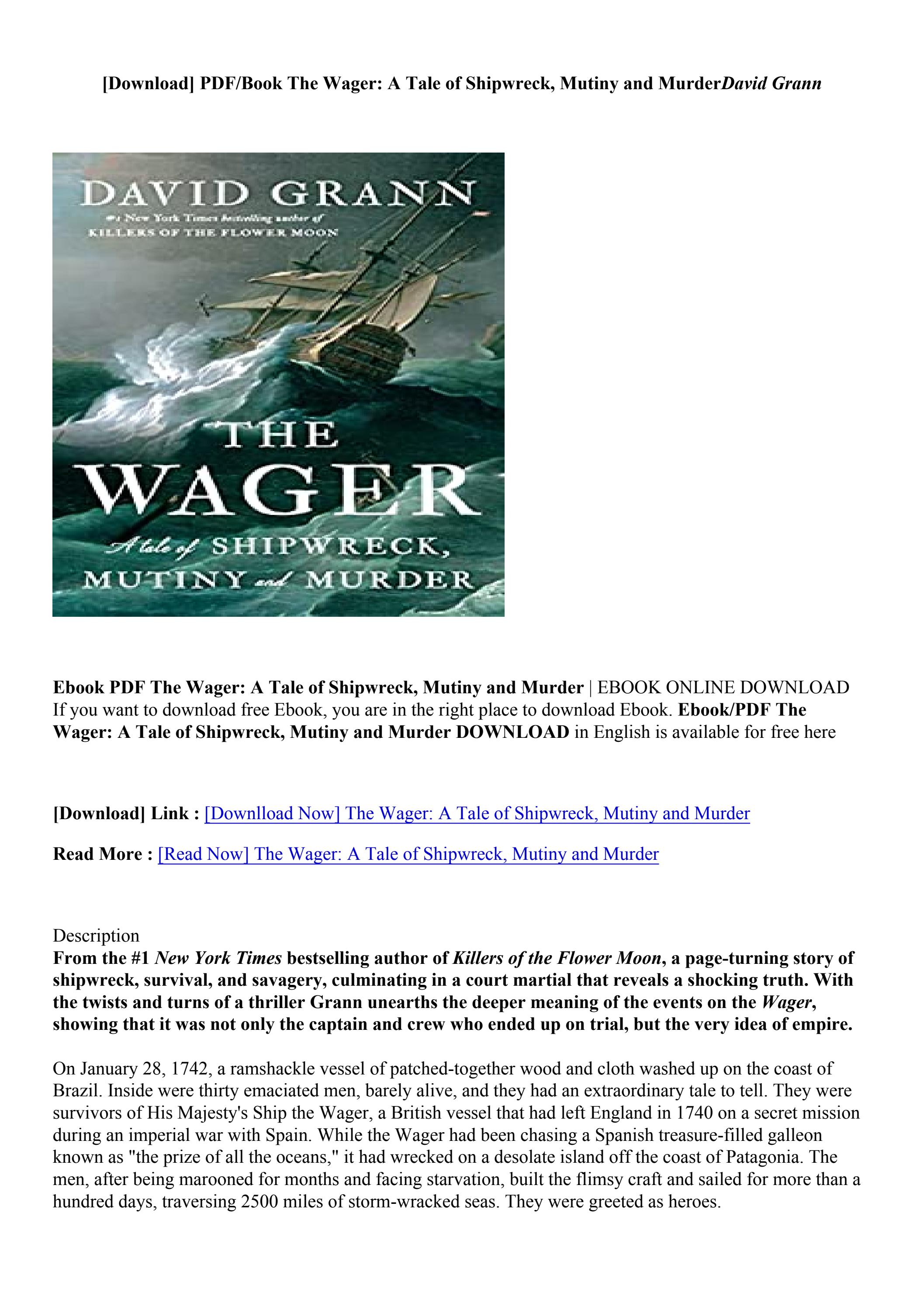 Download The Wager A Tale of Shipwreck, Mutiny and Murder David