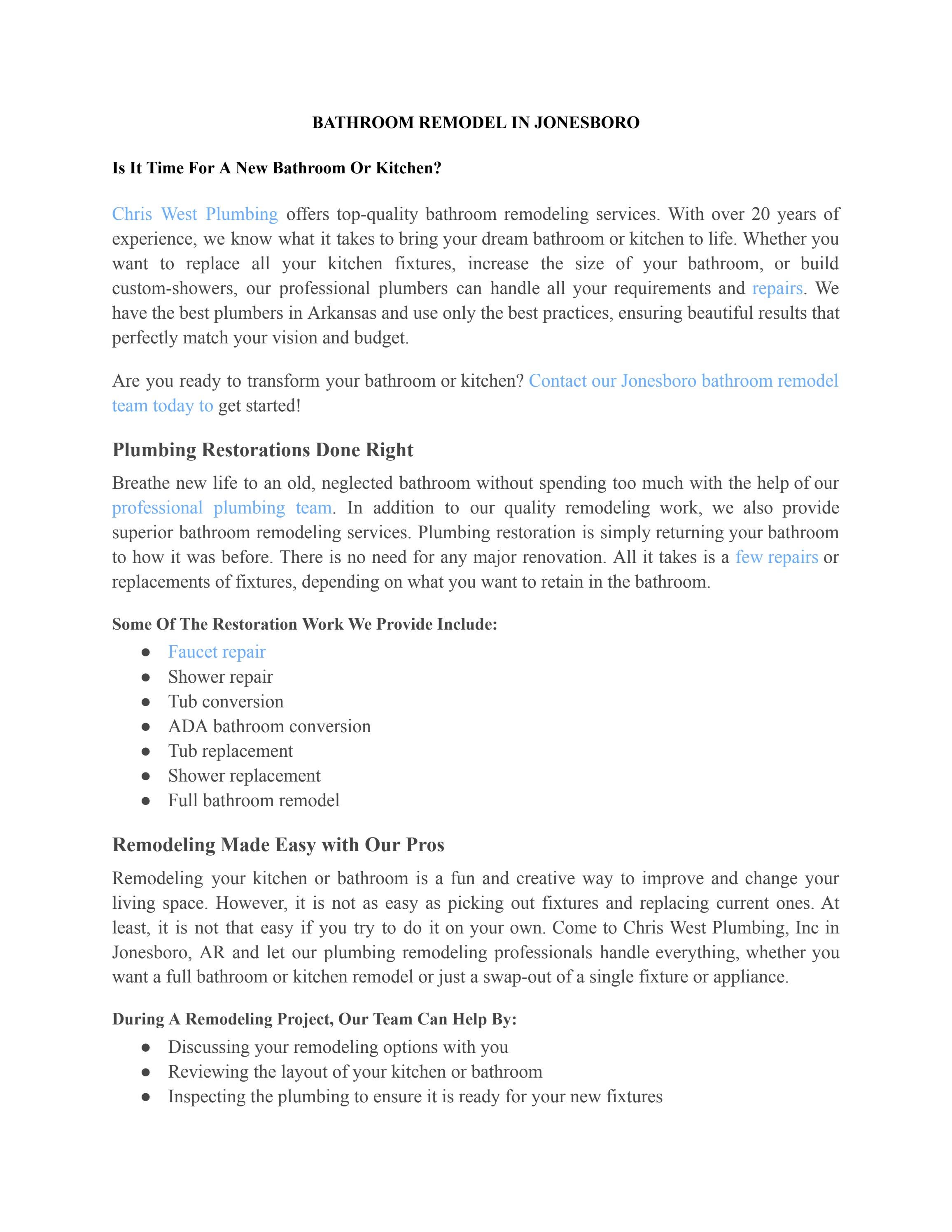 BATHROOM REMODEL IN JONESBORO by chriswestplumbing Issuu