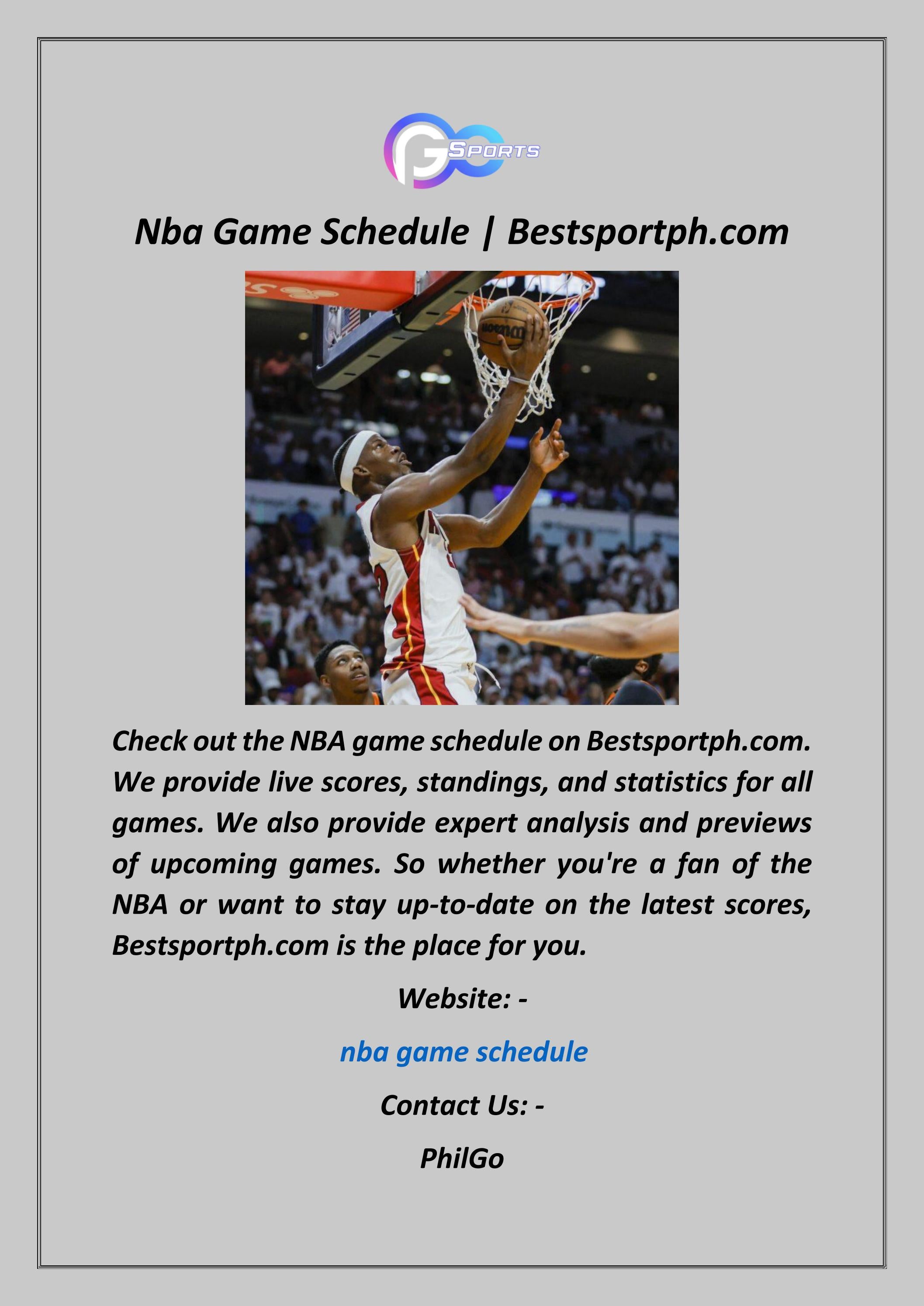 Nba Game Schedule | Bestsportph.com by Philgo - Issuu