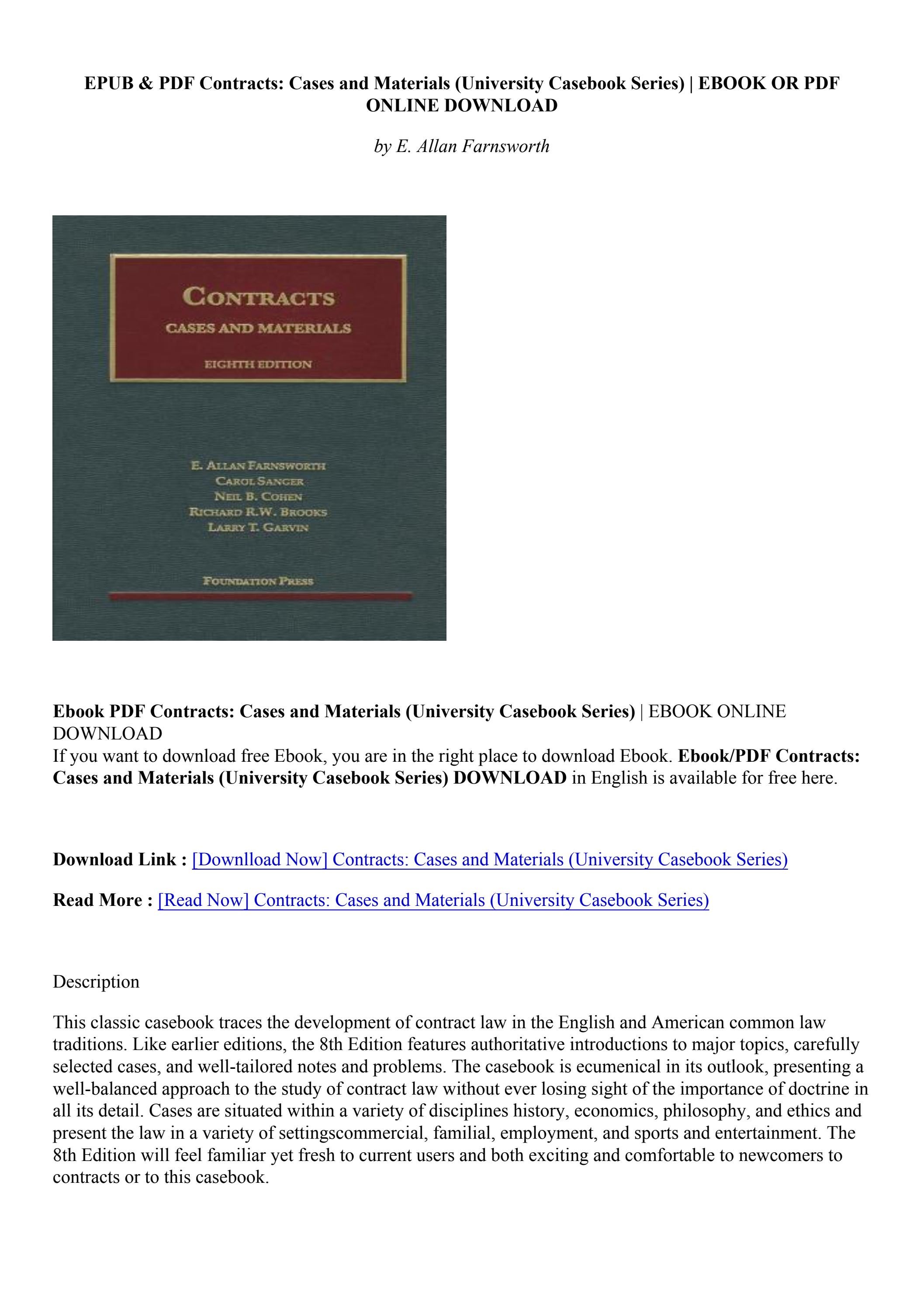 [Download Book] Contracts Cases and Materials (University Casebook