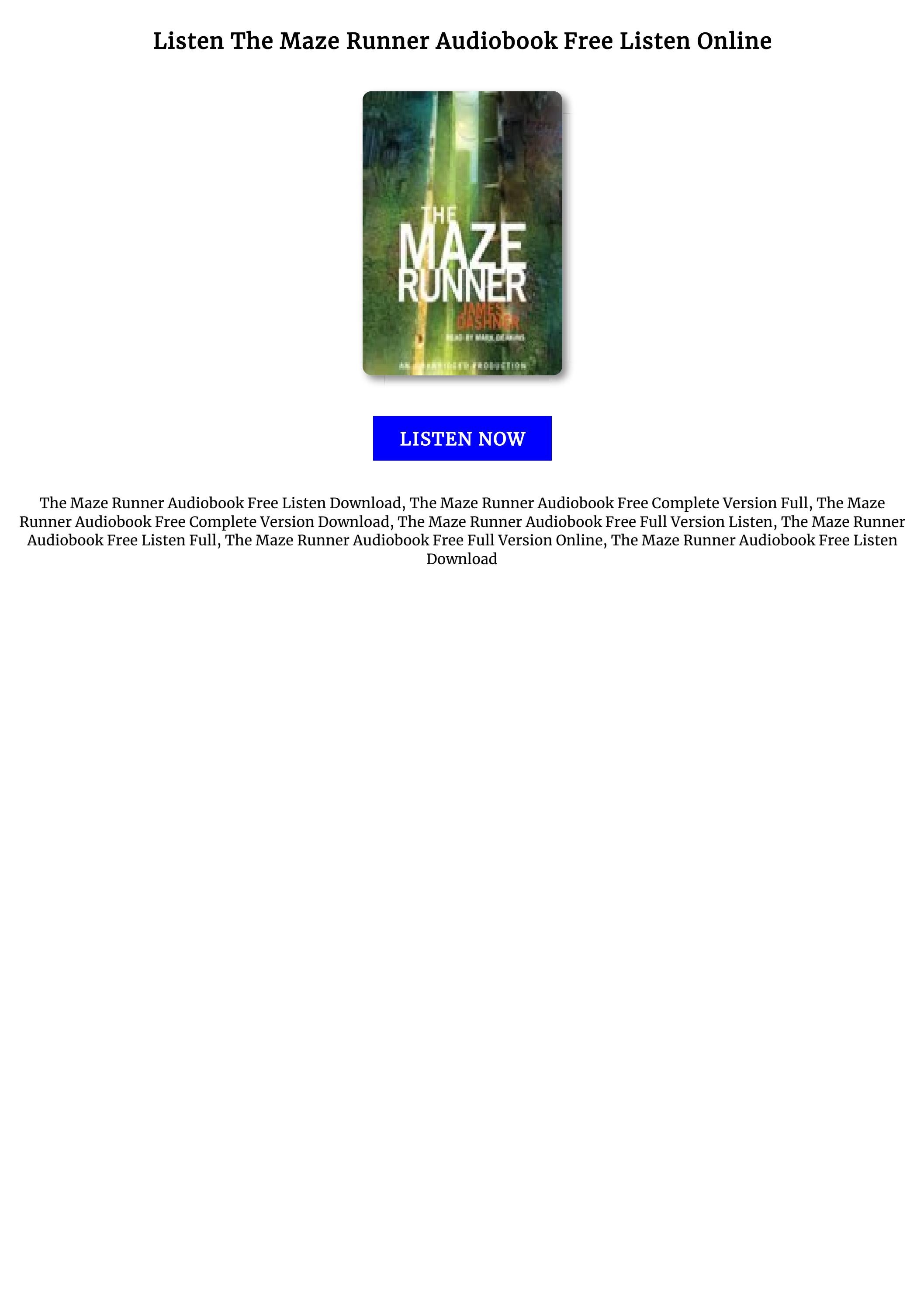 The Maze Runner Audiobook Free Full Version by TomaXeno Issuu