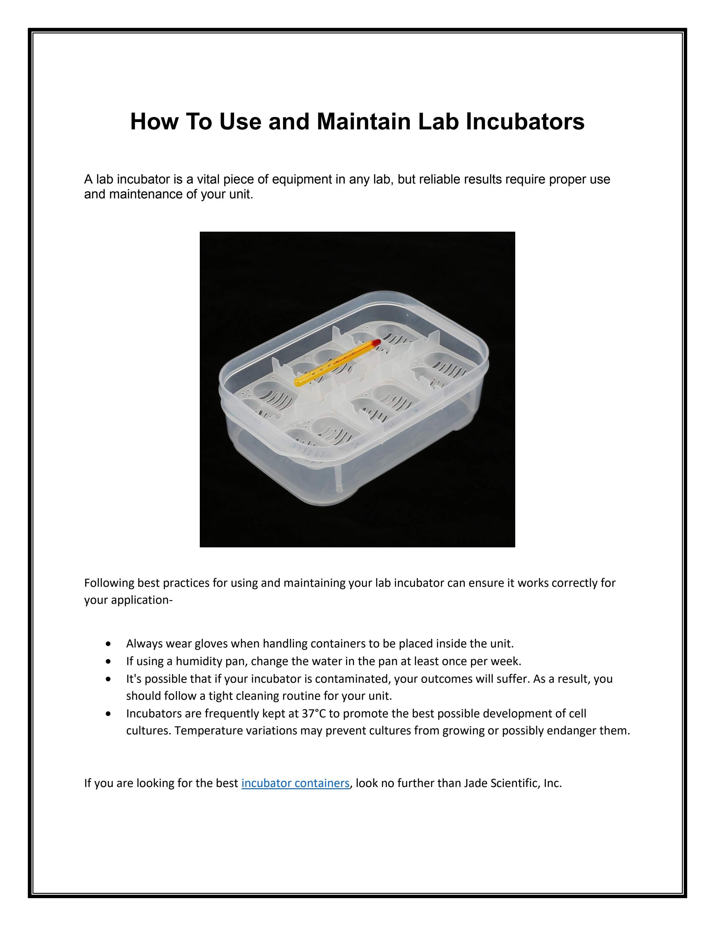 How To Use and Maintain Lab Incubators by jadescientific Issuu