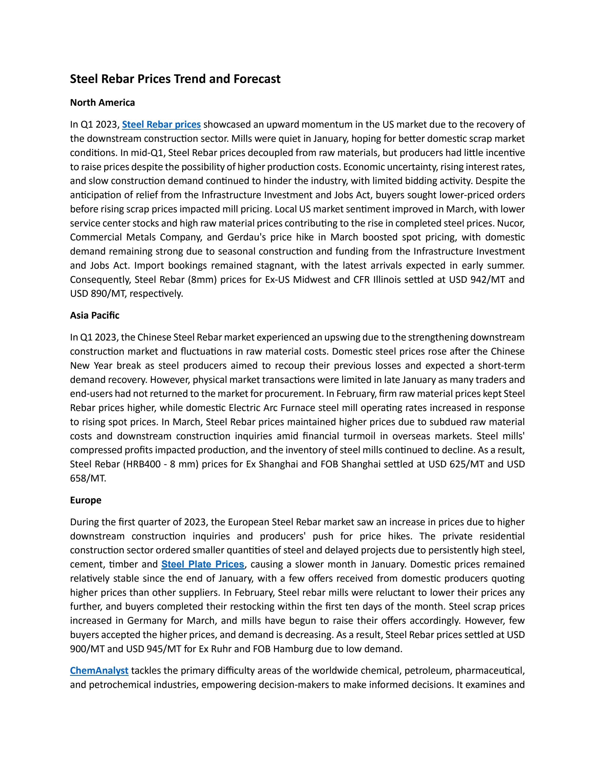 Steel Rebar Prices Trend and Forecast by chemanalyst analyst Issuu