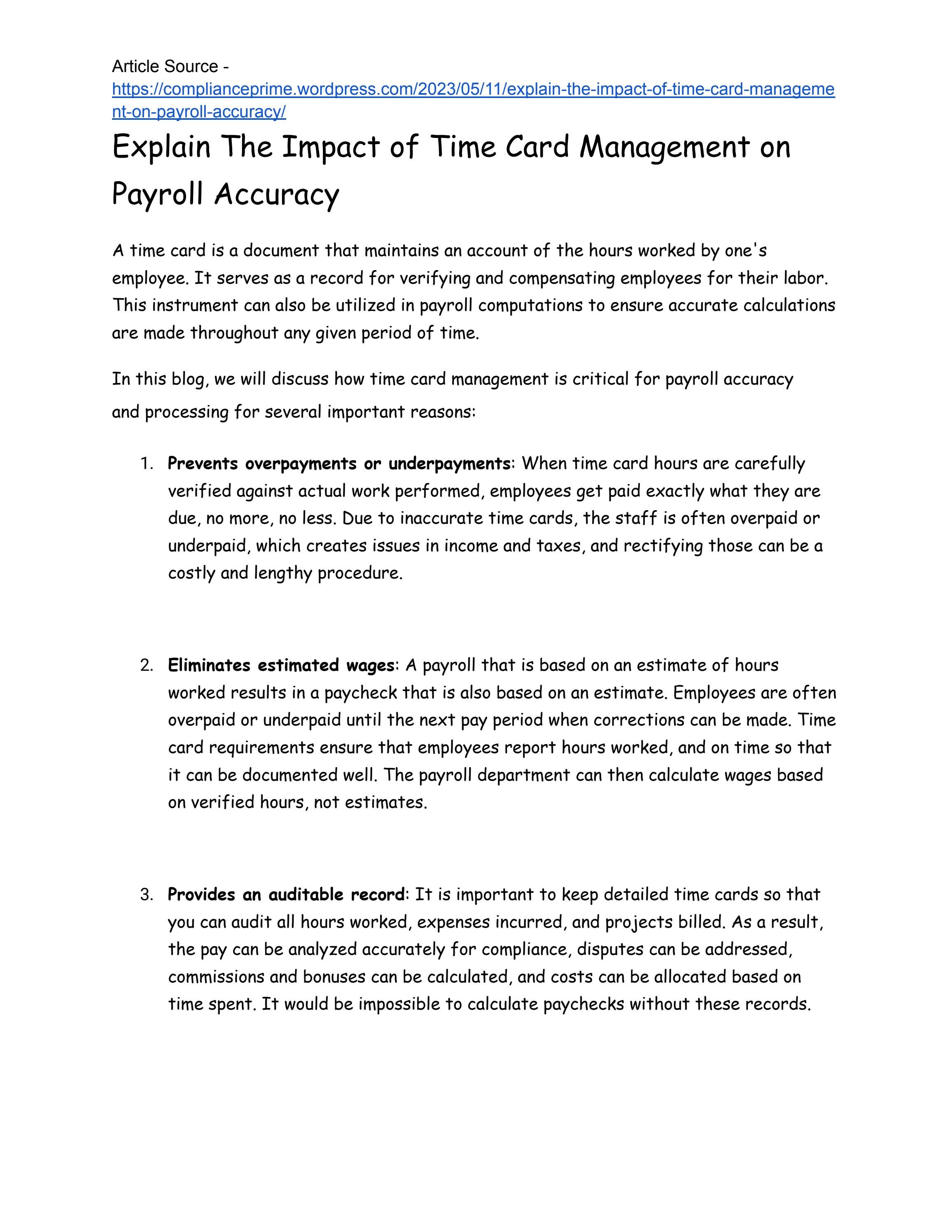 Explain The Impact of Time Card Management on Payroll Accuracy by