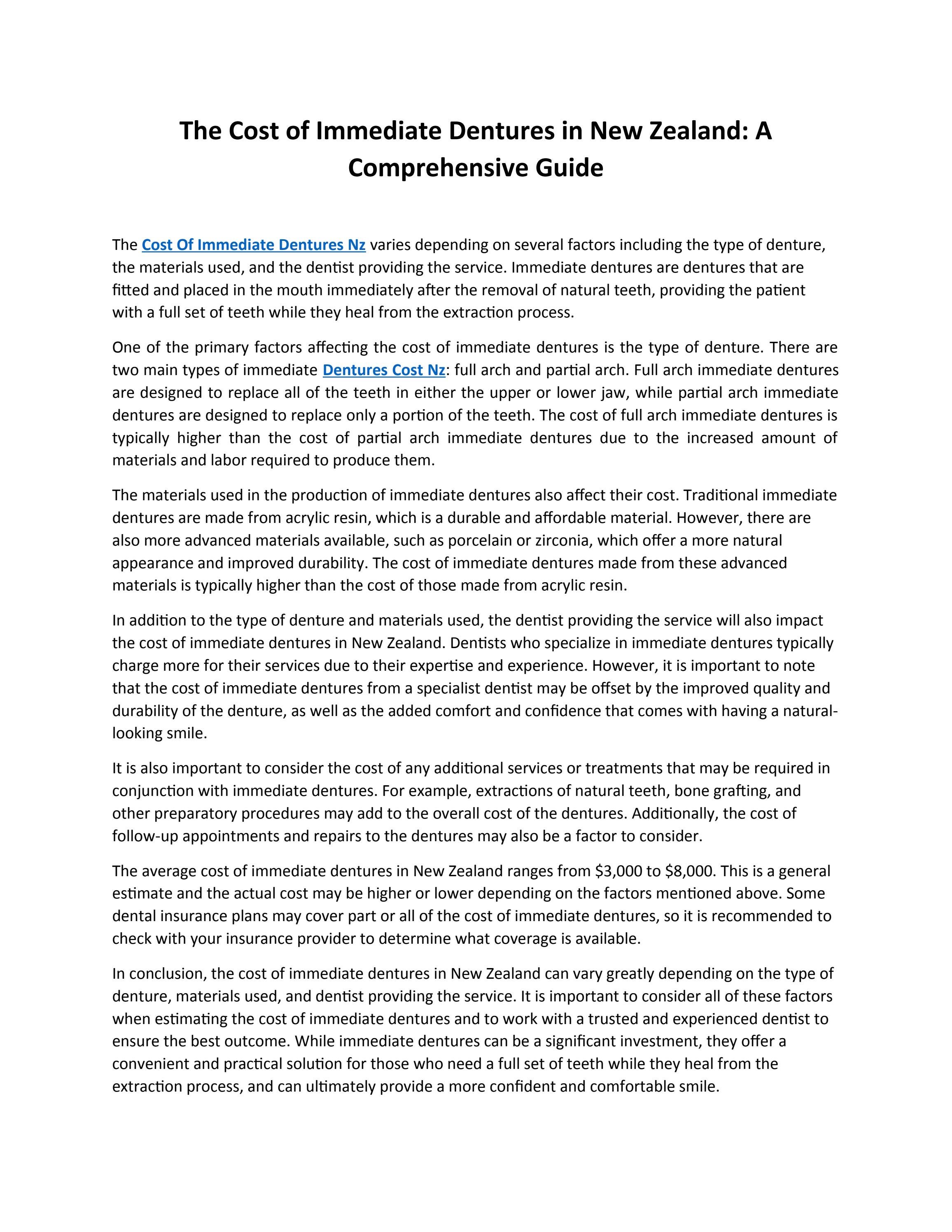 The Cost of Immediate Dentures in New Zealand A Comprehensive Guide by