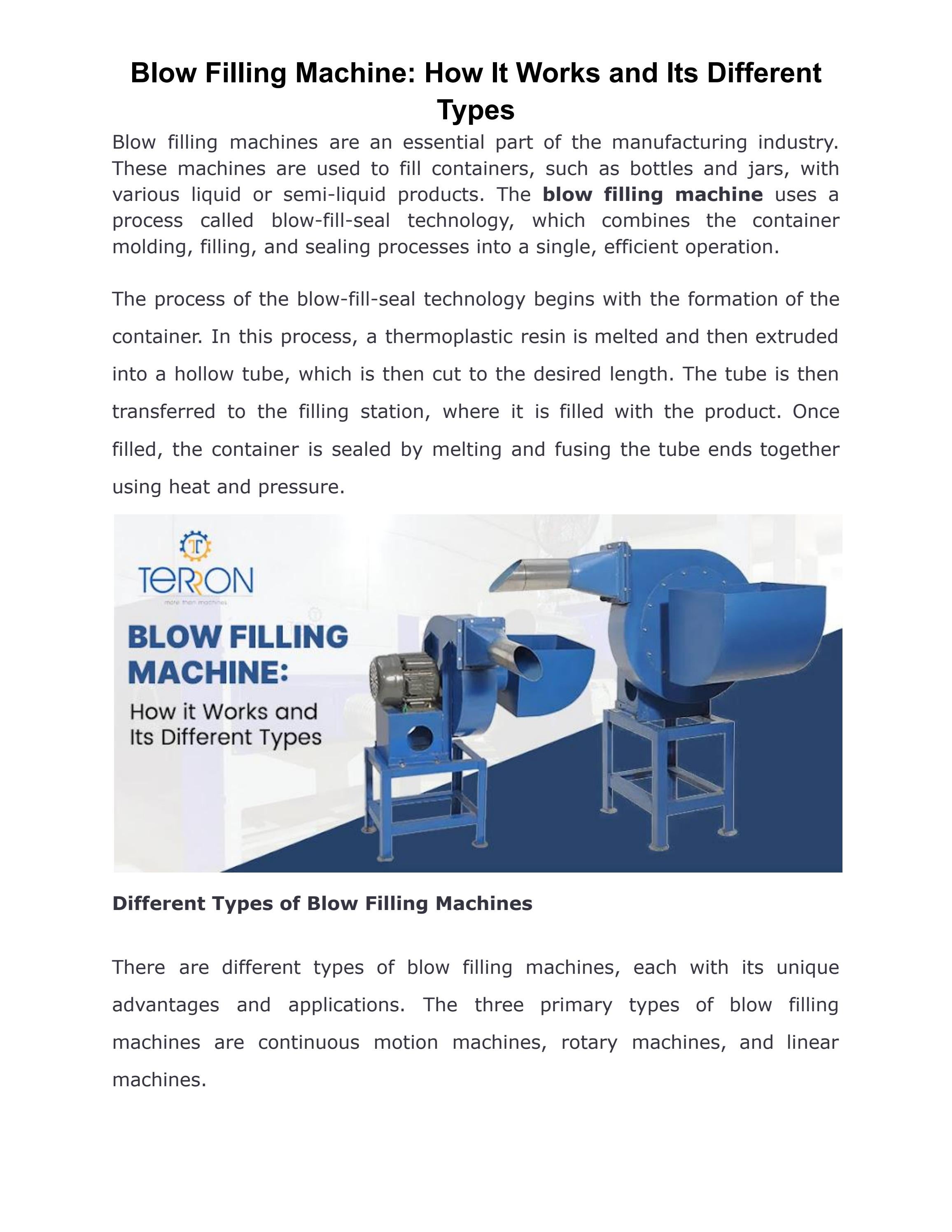 Blow Filling Machine How It Works and Its Different Types by Terron