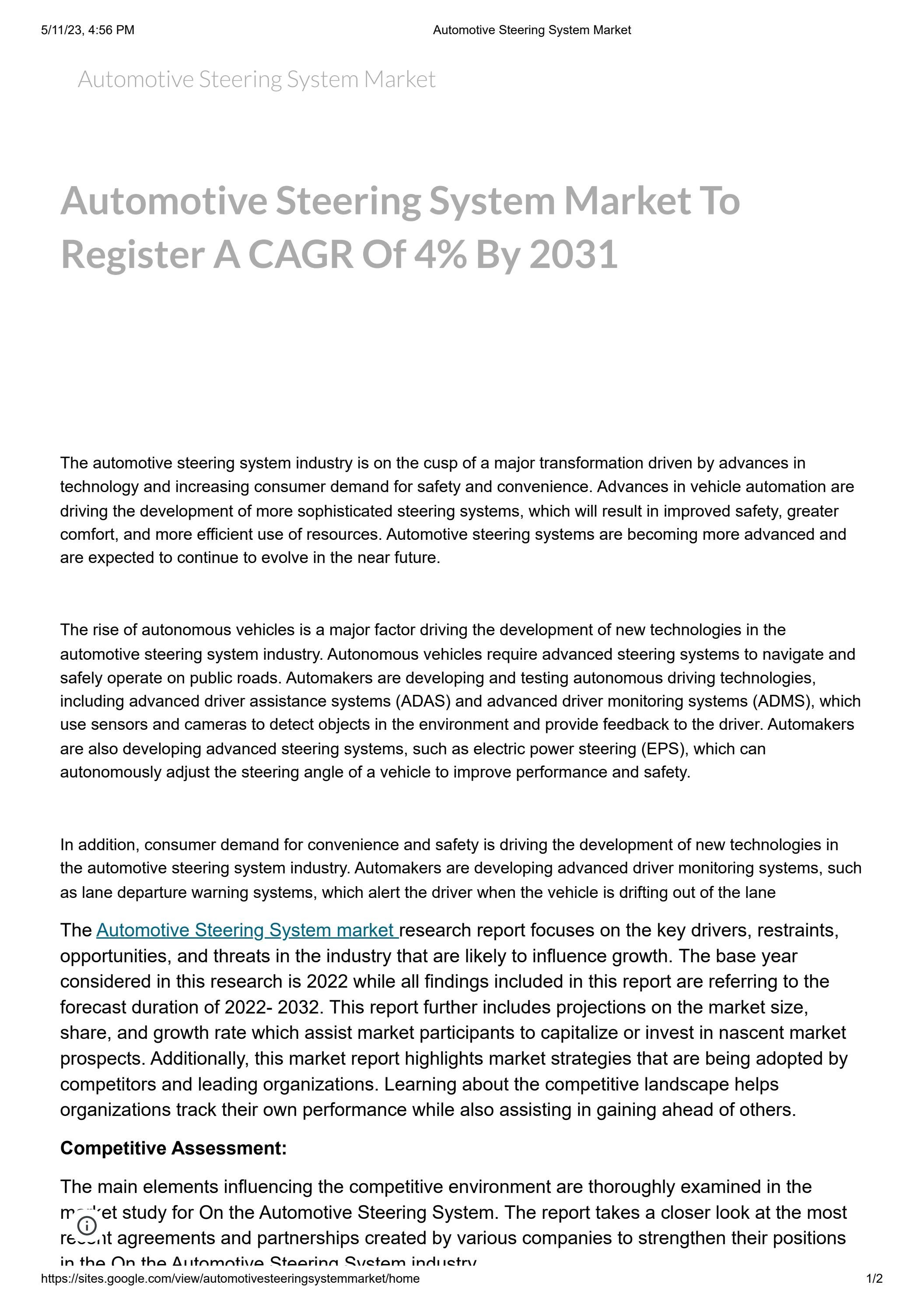 Automotive Steering System Market by Akshay Satwaskar Issuu