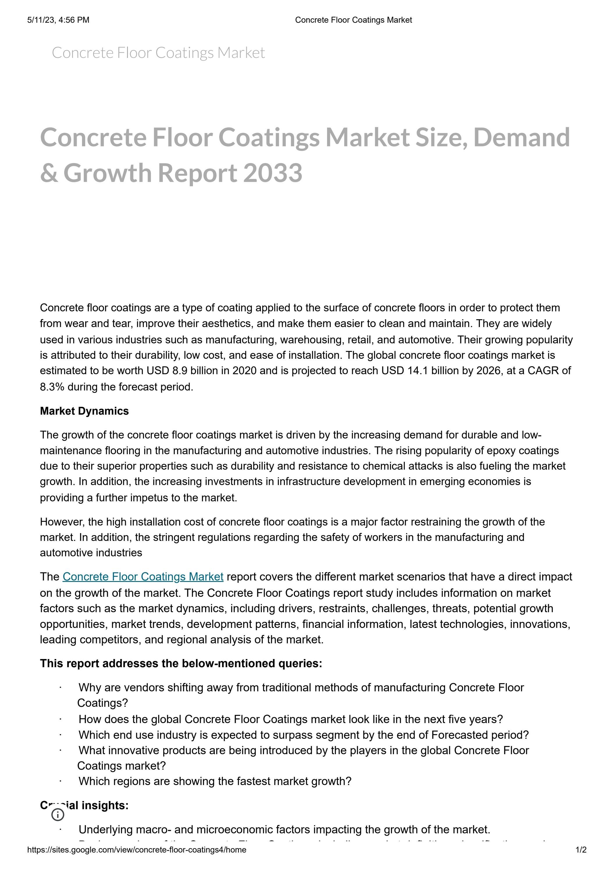 Concrete Floor Coatings Market by Akshay Satwaskar Issuu