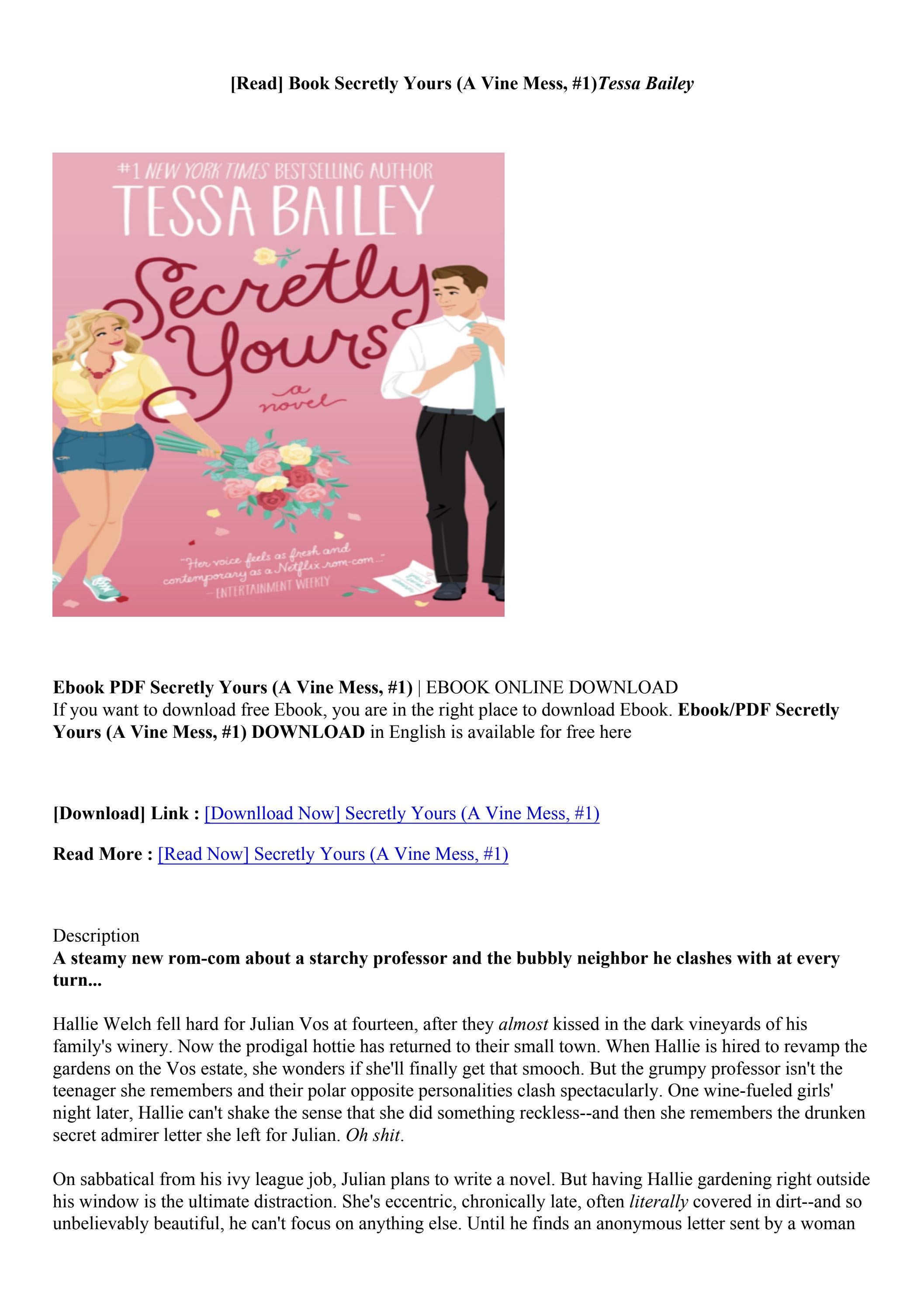 Download Book Secretly Yours (A Vine Mess, 1) Tessa Bailey by