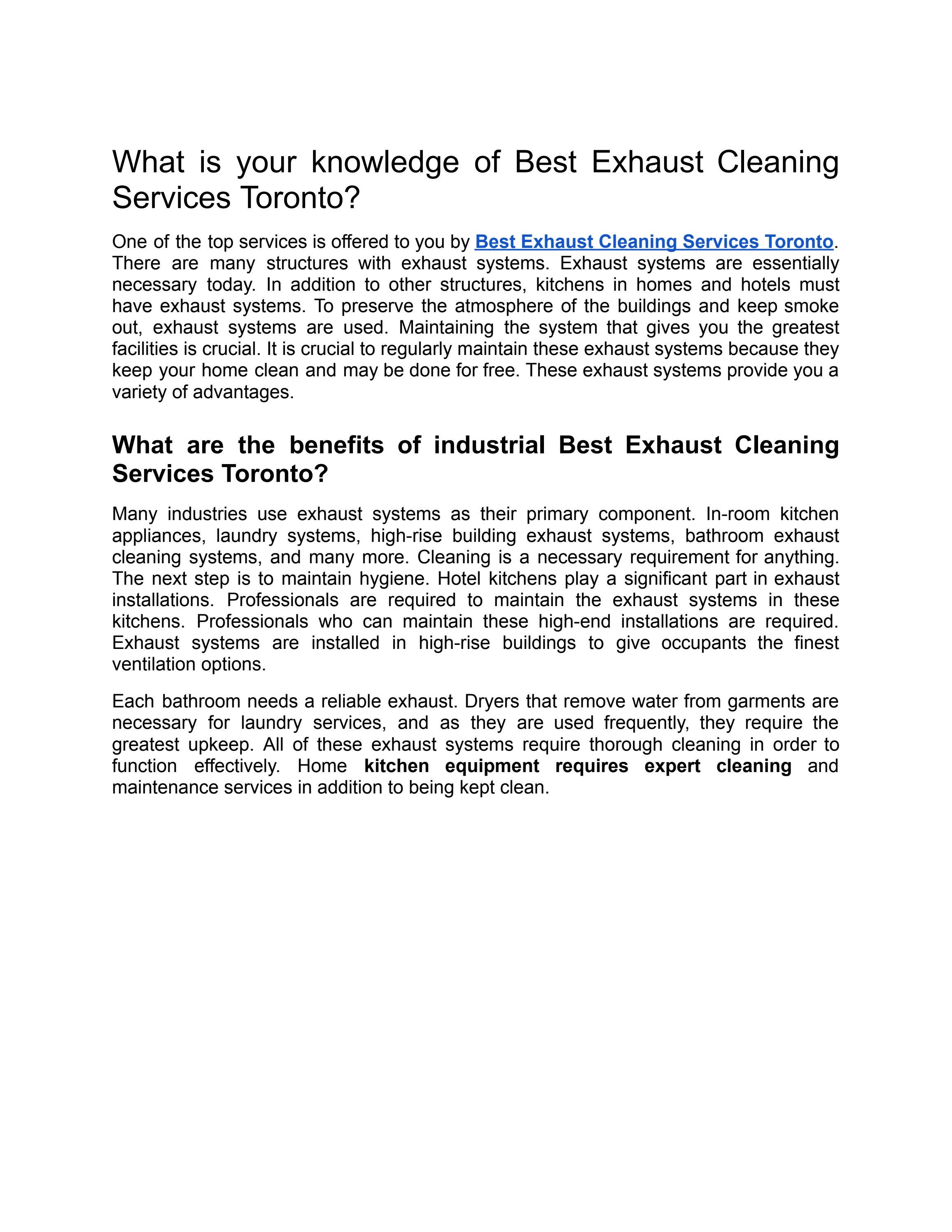 What are your knowledge of Best Exhaust Cleaning Services Toronto? by