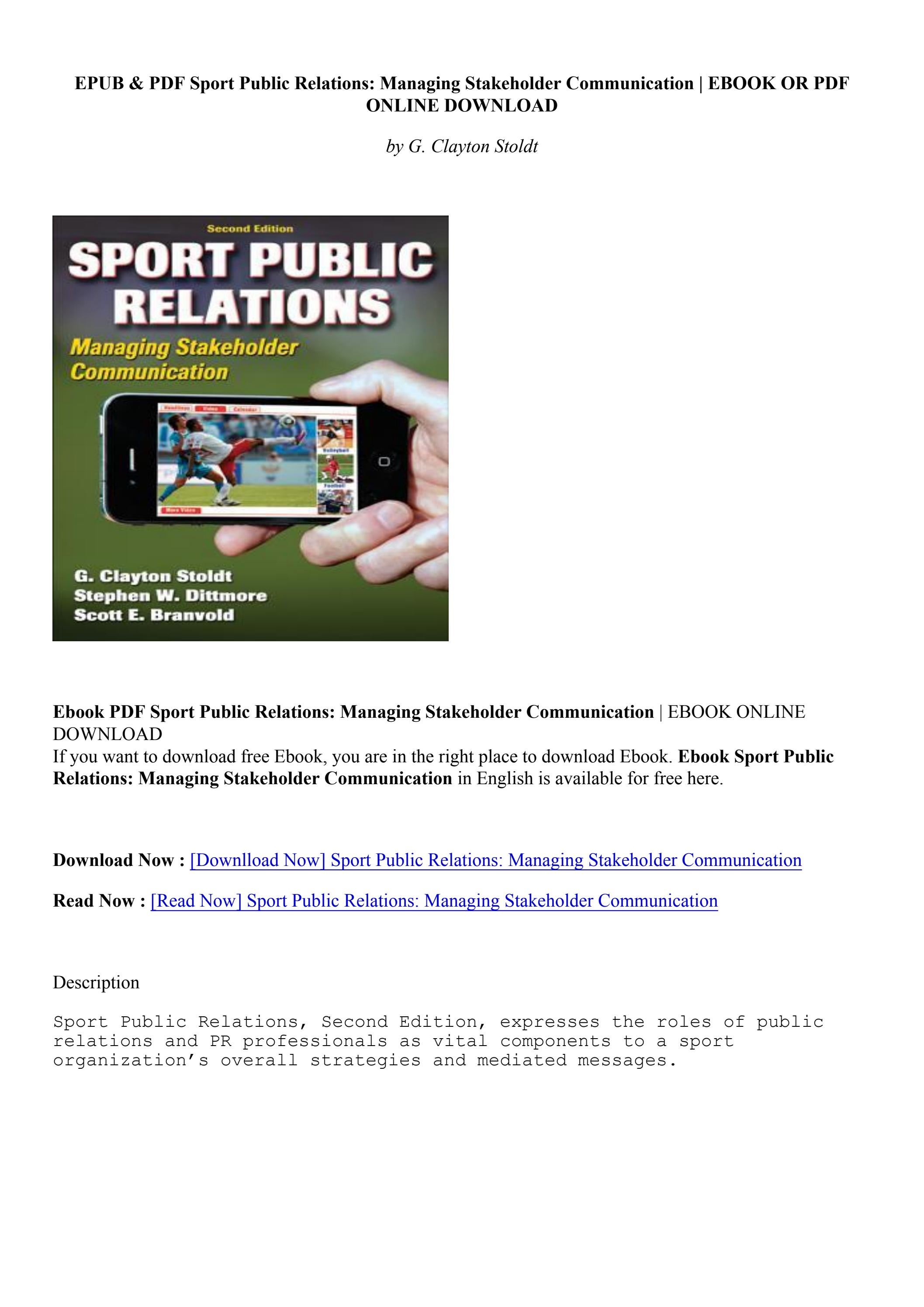 PDF Sport Public Relations Managing Stakeholder Communication G