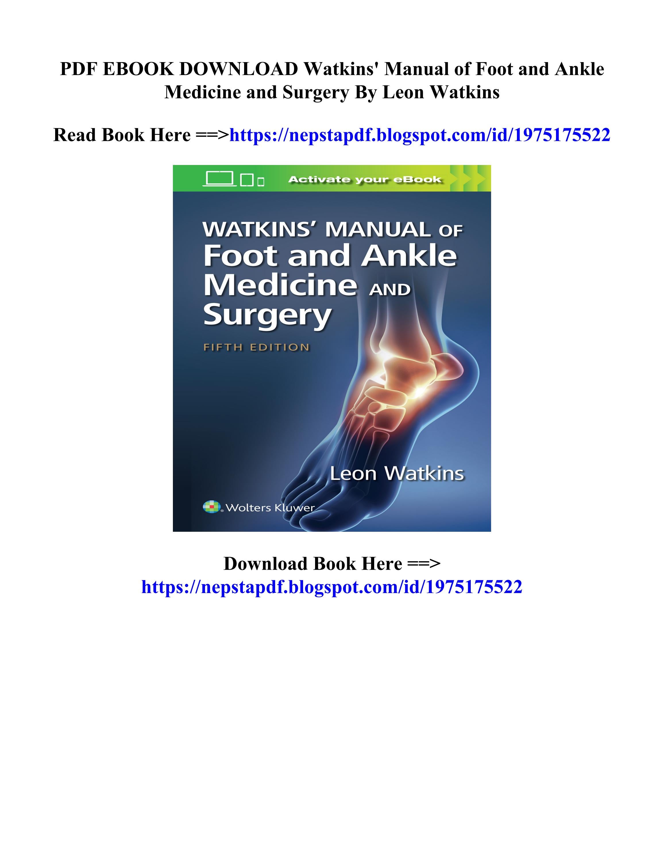 PDF Watkins' Manual of Foot and Ankle Medicine and Surgery Leon