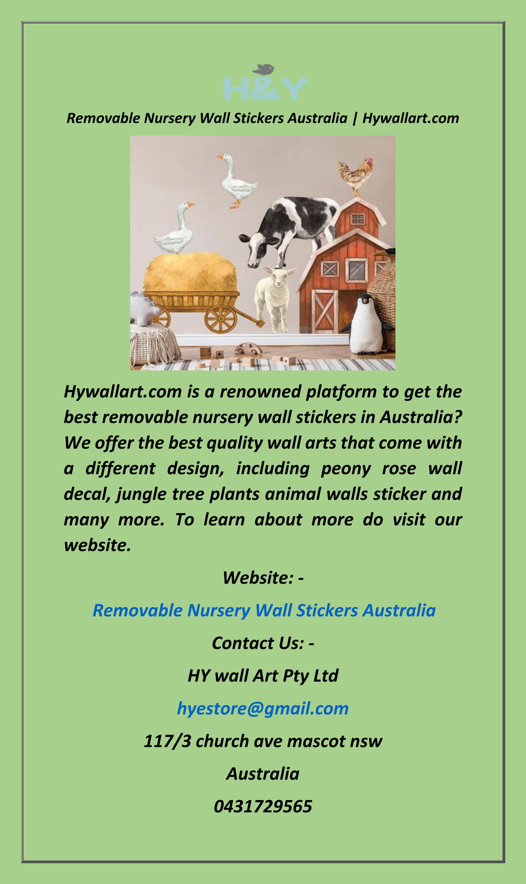 Removable Nursery Wall Stickers Australia by HY wall