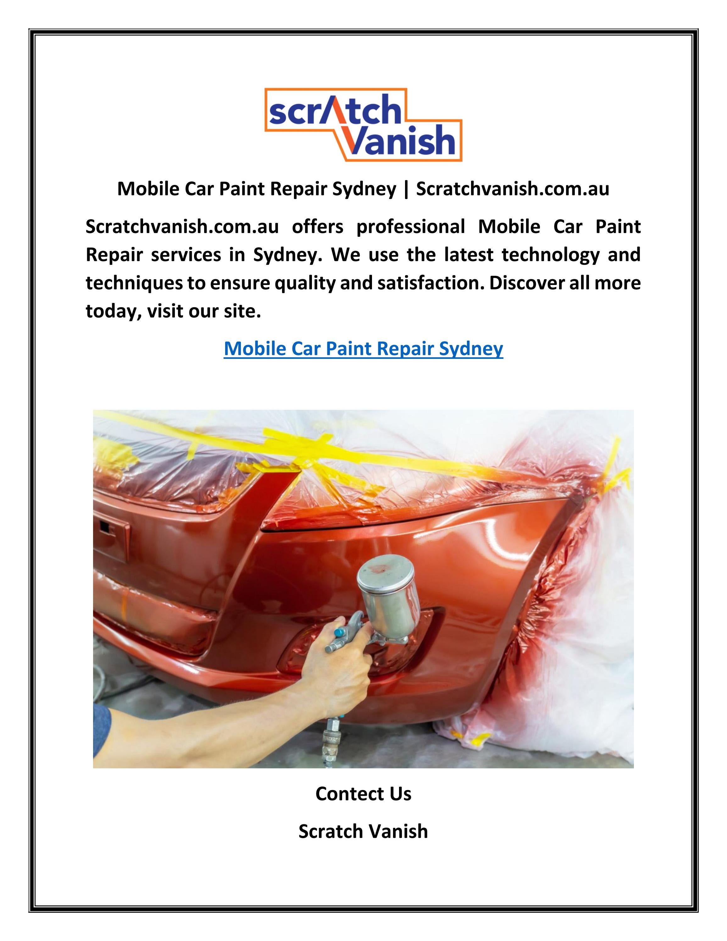 Mobile Car Paint Repair Sydney by Scratch Vanish