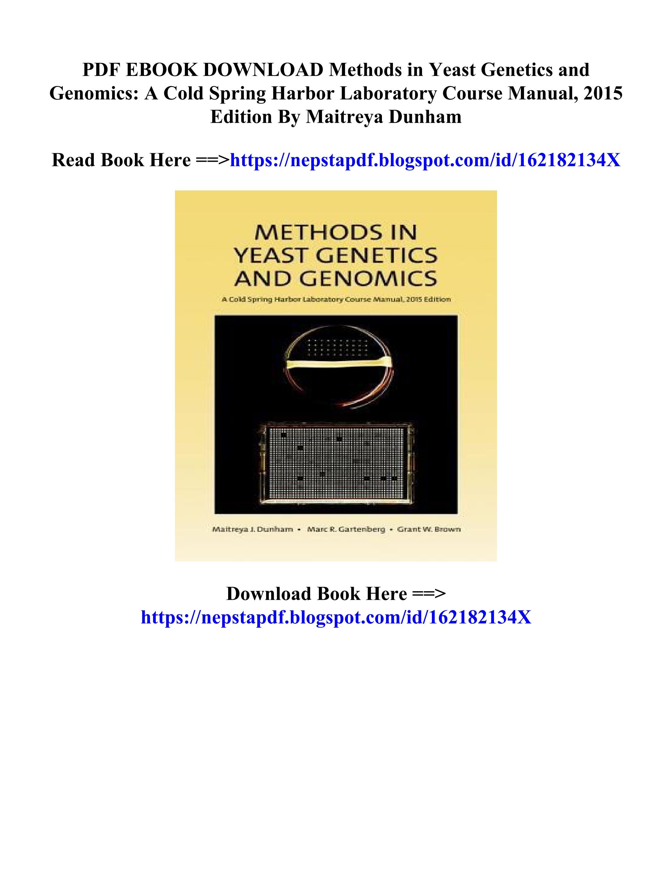 PDF Download Methods in Yeast and Genomics A Cold Spring