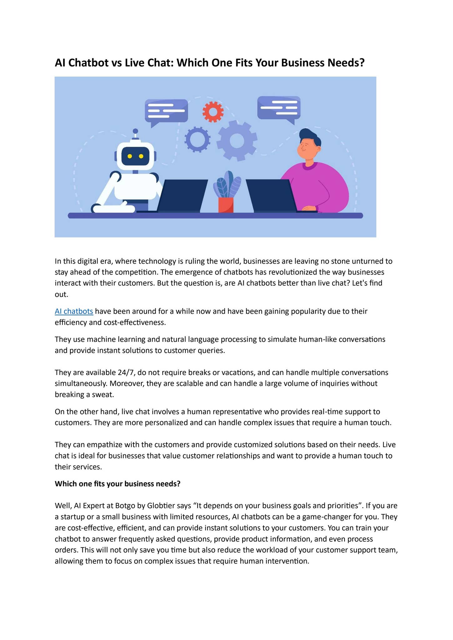 AI Chatbot vs Live Chat: Which One Fits Your Business Needs by Botgo ...